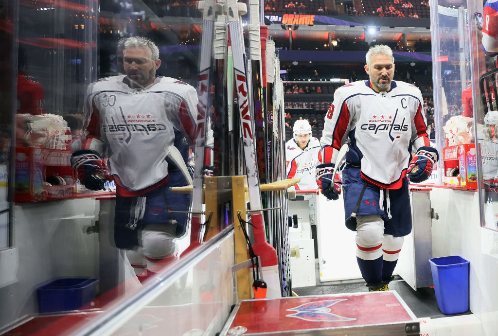 Alex Ovechkin leaves the ice after warmups