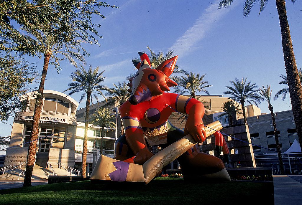 Arizona Coyotes arena in 1996, with a big coyote inflatable