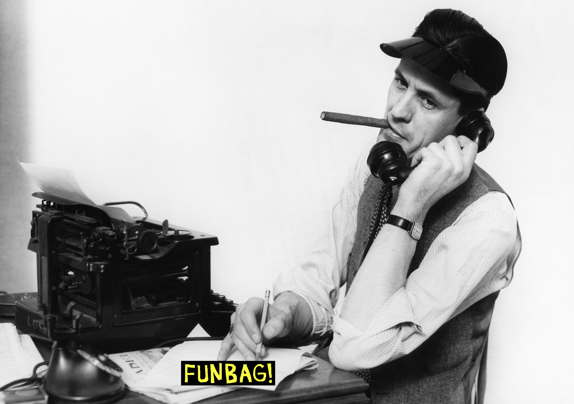1930s 1940s MAN REPORTER ON PHONE WEARING VISOR SMOKING CIGAR SITTING AT TYPEWRITER (Photo by H. Armstrong Roberts/ClassicStock/Getty Images)