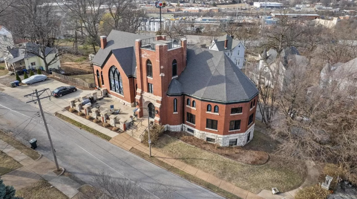 drone shot of church