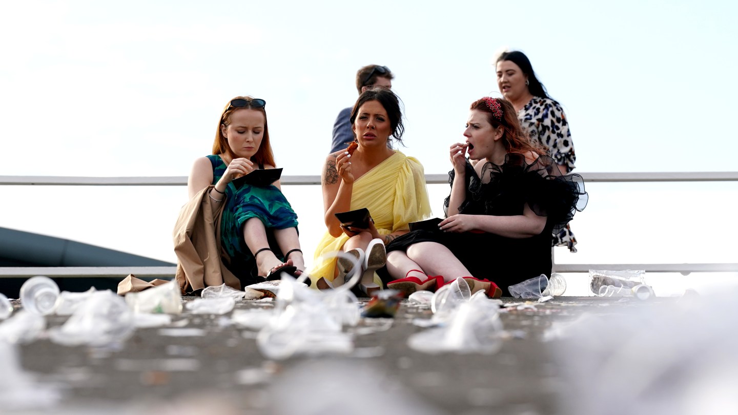 Racegoers at the end of day two of the 2024 Randox Grand National Festival at Aintree Racecourse, Liverpool.