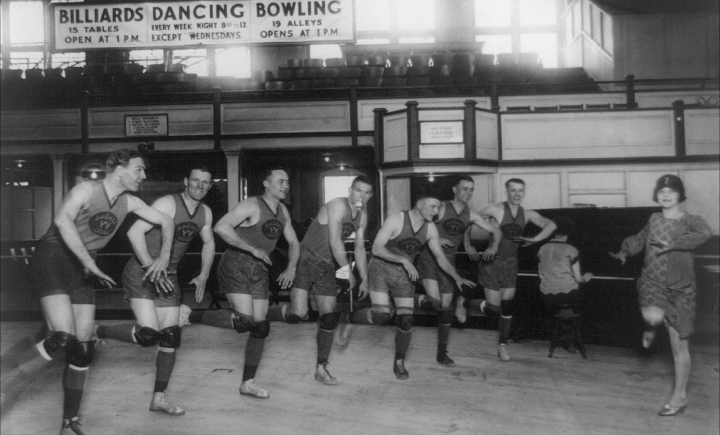 UNITED STATES - CIRCA 1900: Dance Lessons for the Palace Club Basketball Team.