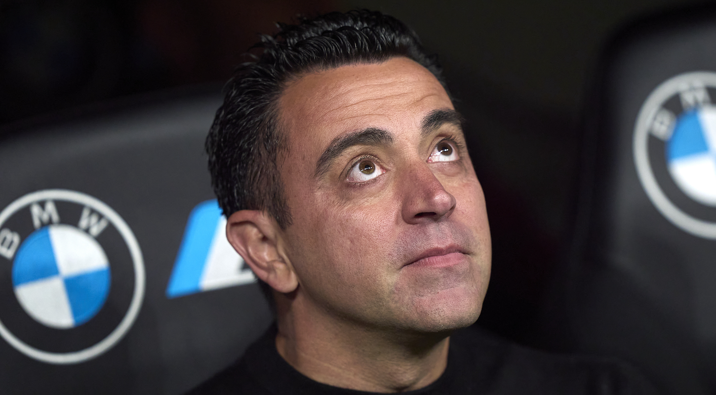 Xavi Hernandez, Head Coach of FC Barcelona reacts prior to the LaLiga EA Sports match between Real Madrid CF and FC Barcelona at Estadio Santiago Bernabeu on April 21, 2024 in Madrid, Spain.