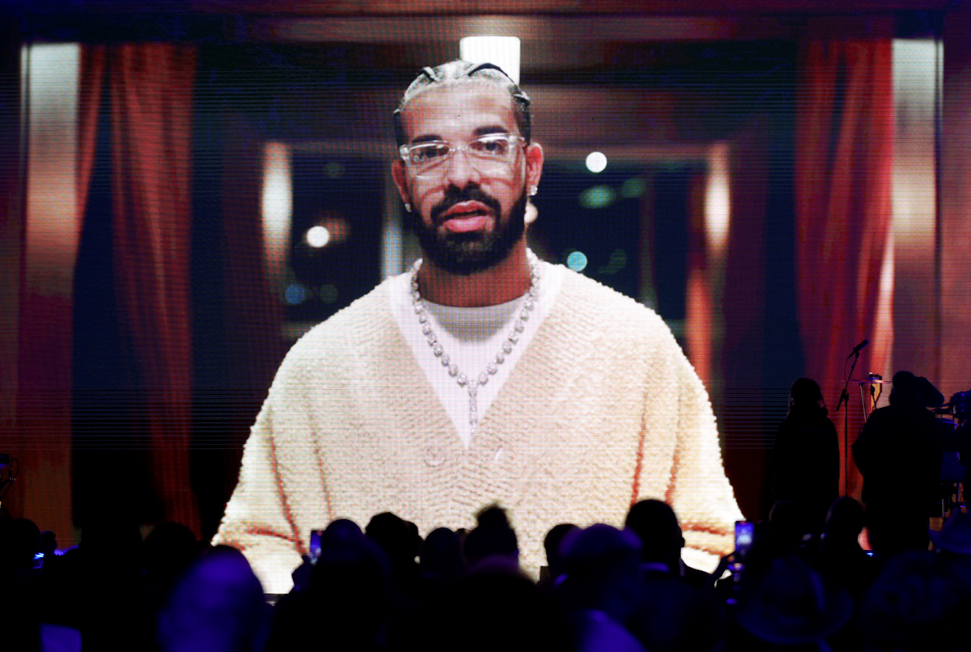 LOS ANGELES, CALIFORNIA - FEBRUARY 02: Drake appears via video during the Recording Academy Honors presented by The Black Music Collective during the 65th GRAMMY Awards on February 02, 2023 in Los Angeles, California. (