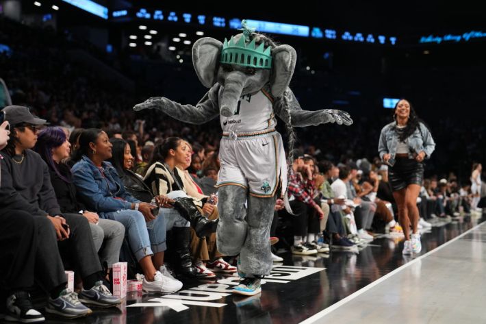 Ellie the Elephant of the New York Liberty during the game against the Washington Mystics during the 2023 WNBA Playoffs on September 15, 2023 in Brooklyn, New York.