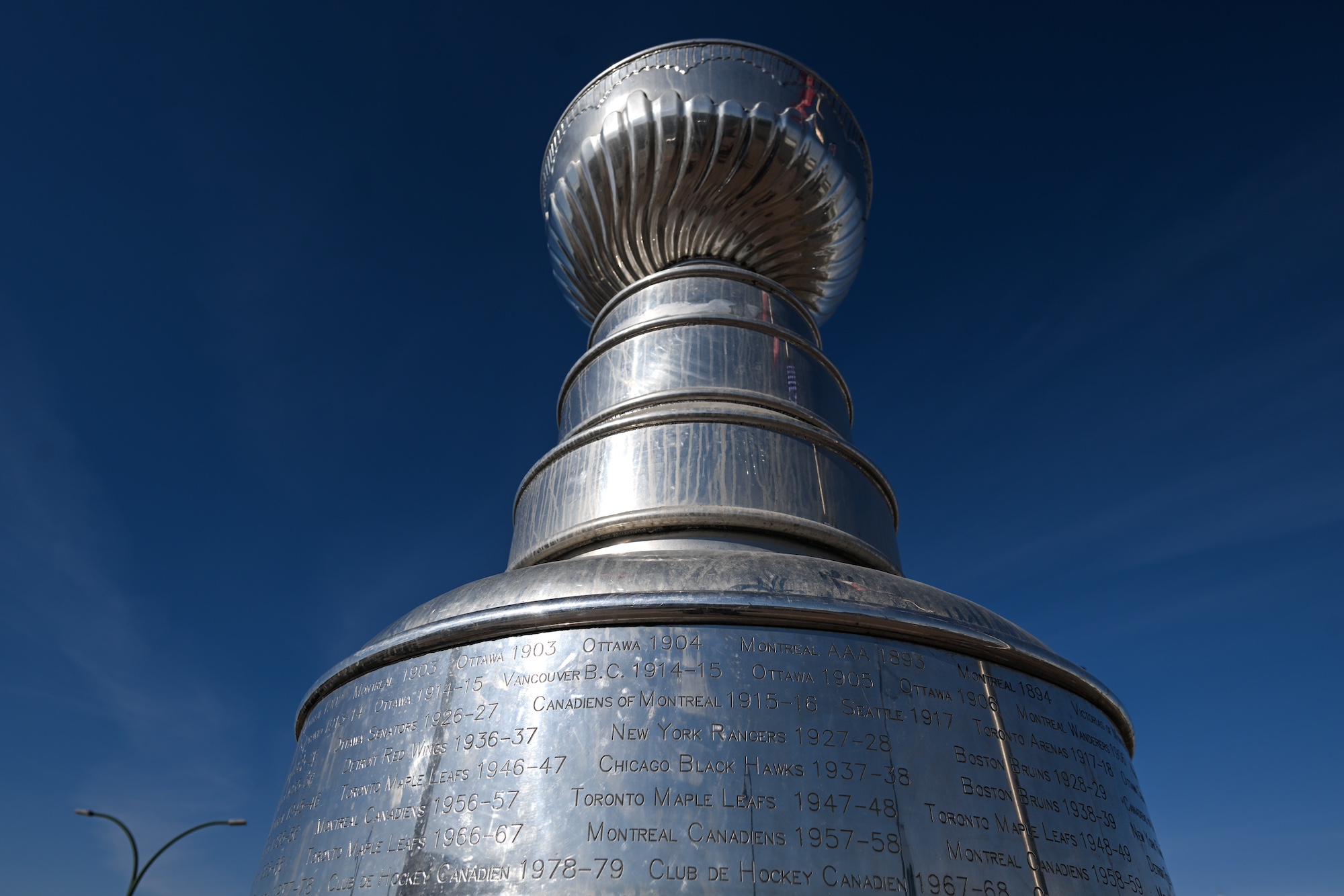 A giant replica of Stanley Cup, on April 17, 2024, in Edmonton, Alberta, Canada. (Photo by Artur Widak/NurPhoto)