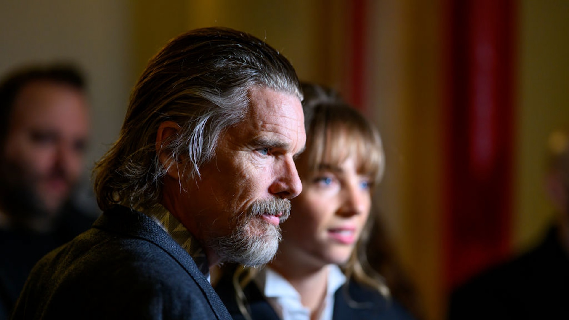 Ethan Hawke and Maya Hawke attend a screening of "Wildcat" at Angelika Film Center on April 11, 2024 in New York City.