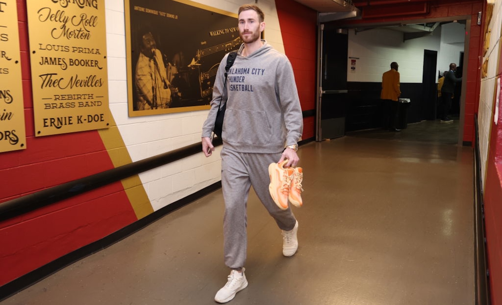 Gordon Hayward #33 of the Oklahoma City Thunder arrives to the arena before the game against the New Orleans Pelicans during Round 1 Game 4 of the 2024 NBA Playoffs on April 29, 2024 at the Smoothie King Center in New Orleans, Louisiana.