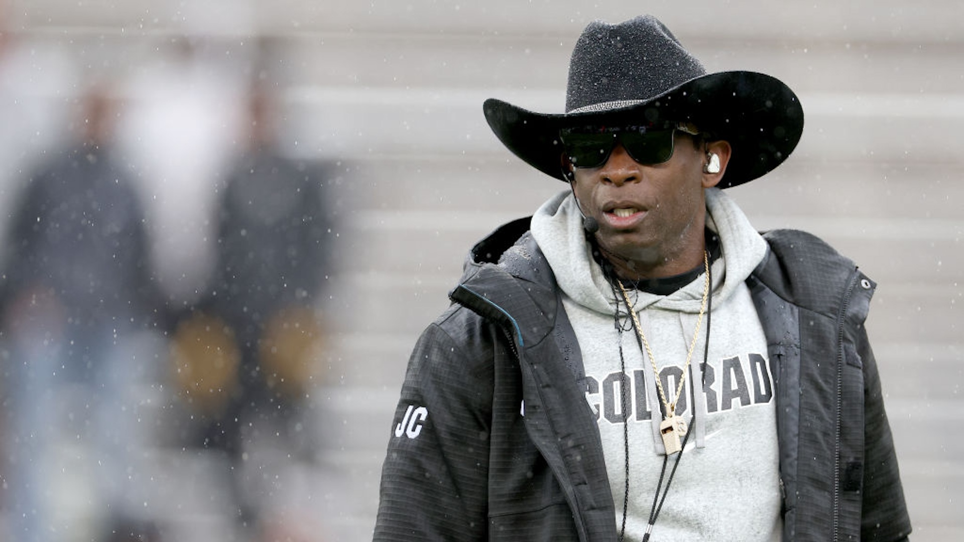 Head coach Deion Sanders of the Colorado Buffaloes watches as his team plays their spring game at Folsom Field on April 27, 2024 in Boulder, Colorado.