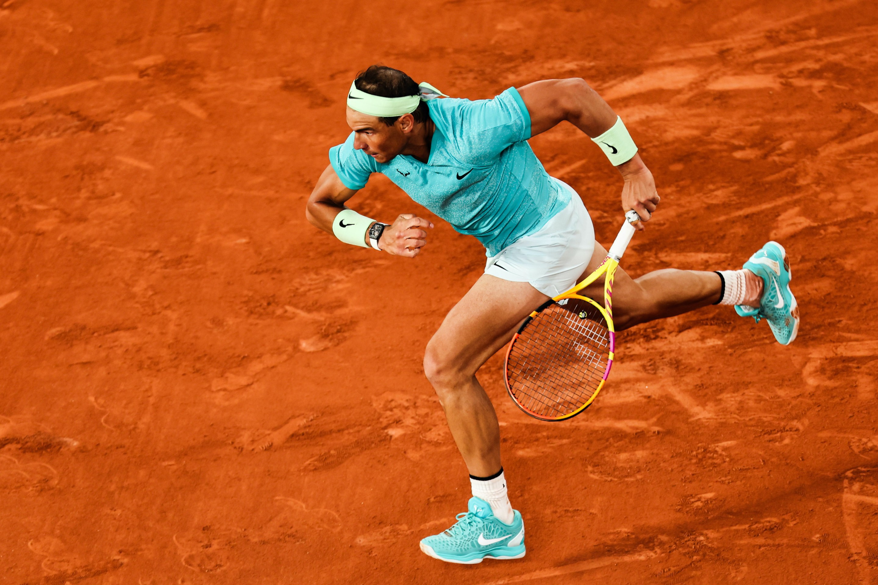 Rafael Nadal is playing against Alexander Zverev in the first round of the men's singles at the Roland Garros French Open tennis tournament in Paris, France, on May 27, 2024.