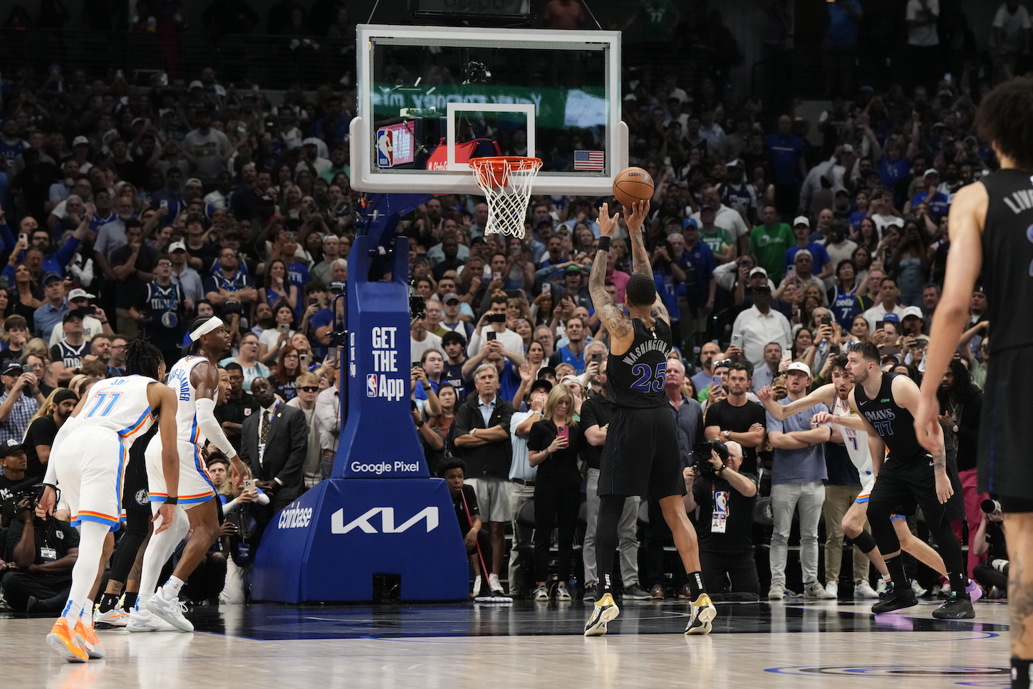 P.J. Washington #25 of the Dallas Mavericks shoots a free throw during the fourth quarter against the Oklahoma City Thunder in Game Six of the Western Conference Second Round Playoffs.