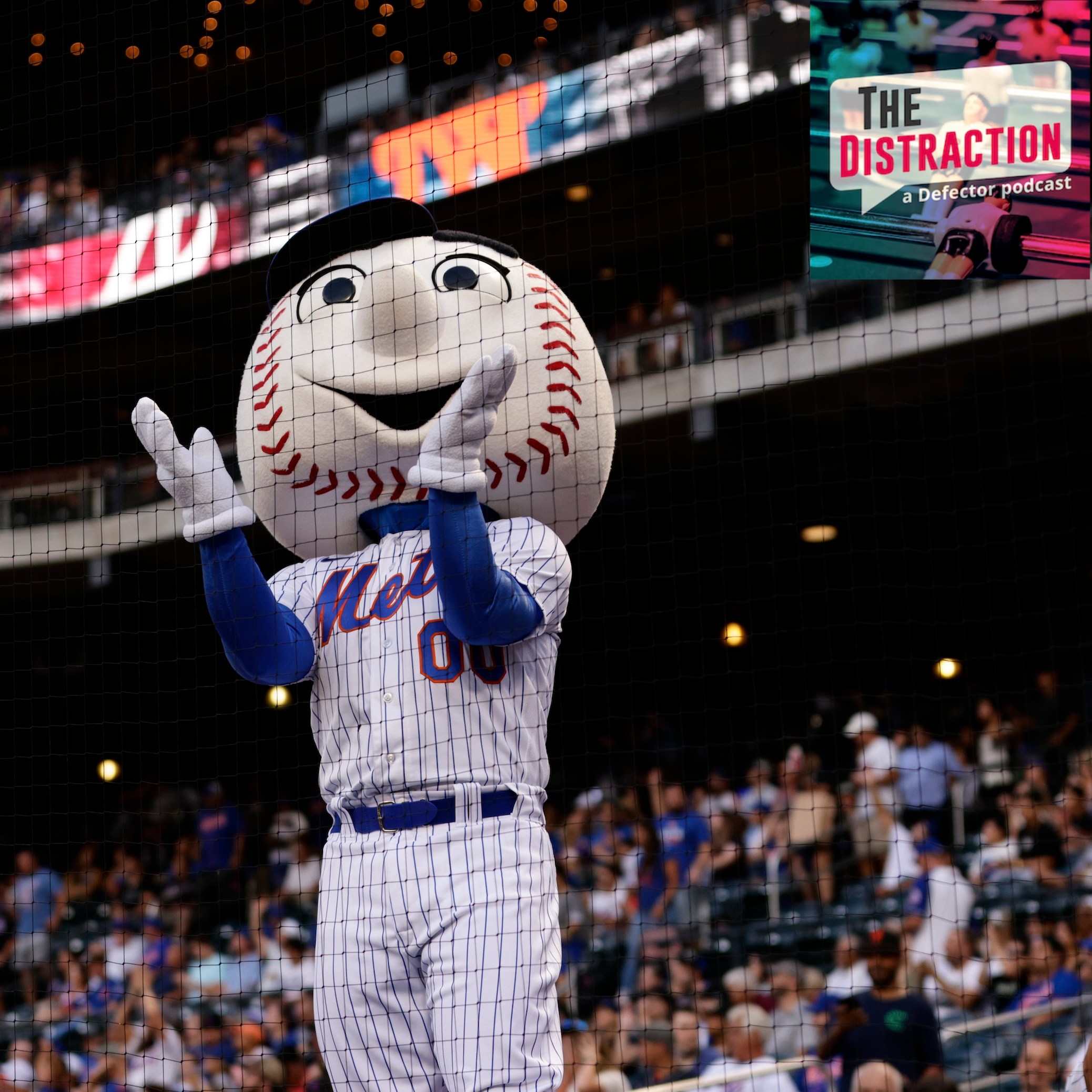 Mr. Met cheers during game two of a doubleheader between the Atlanta Braves and New York Mets at Citi Field on August 12, 2023 in New York City.