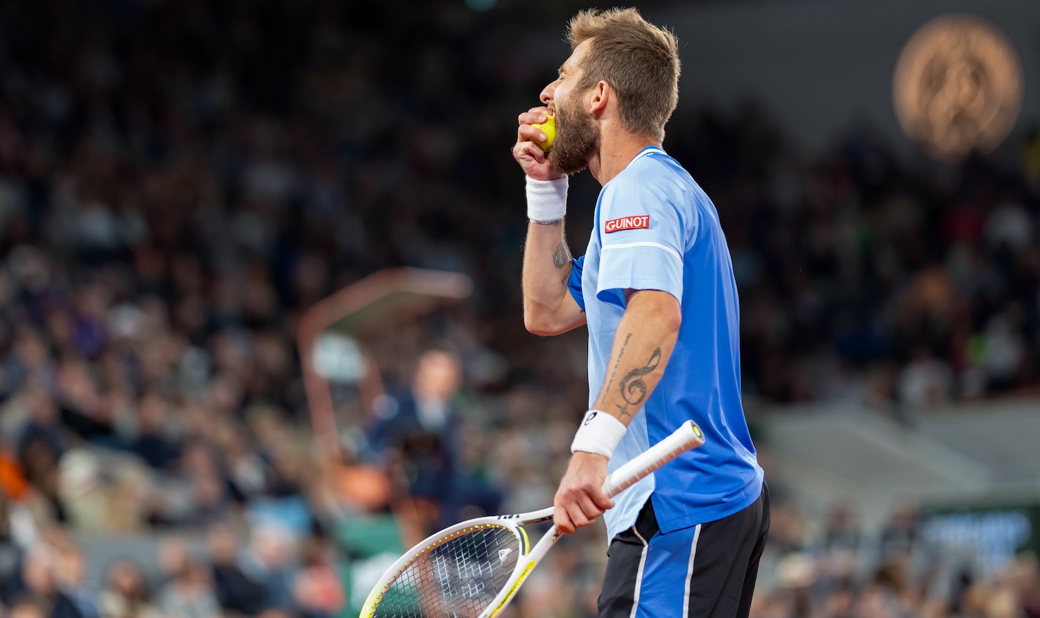 PARIS, FRANCE - JUNE 2: Corentin Moutet of France in action during Day 8 of the 2024 French Open at Roland Garros on June 2, 2024 in Paris, France. (Photo by Marleen Fouchier/BSR Agency/Getty Images)