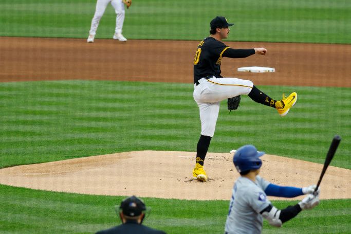 Paul Skenes #30 of the Pittsburgh Pirates pitches to Shohei Ohtani #17 of the Los Angeles Dodgers at PNC Park on June 5, 2024 in Pittsburgh, Pennsylvania.