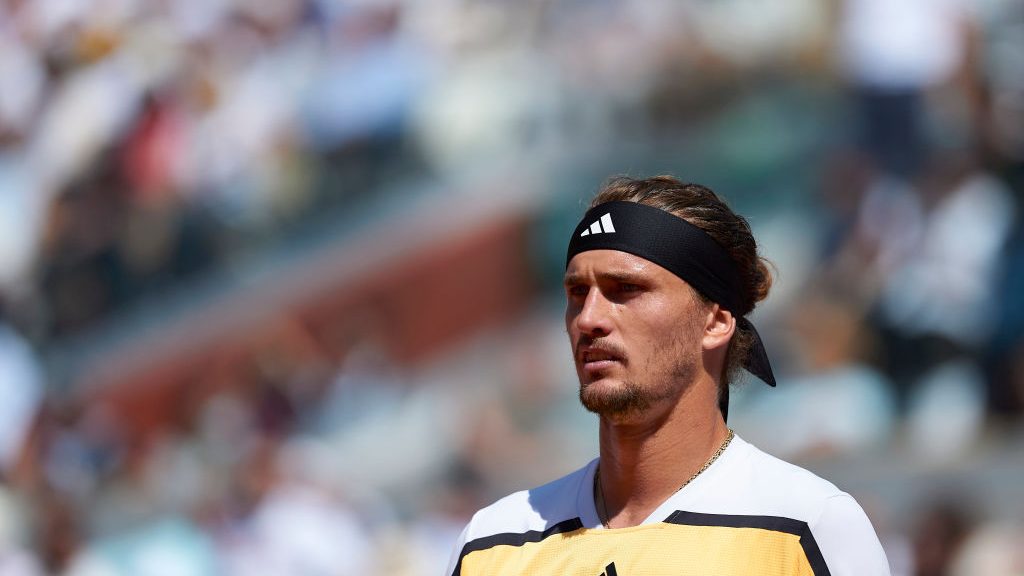 Alexander Zverev of Germany looks on during his match against Carlos Alcaraz of Spain during the Men's Singles Final match on Day 15 of the 2024 French Open at Roland Garros on June 09, 2024 in Paris, France.