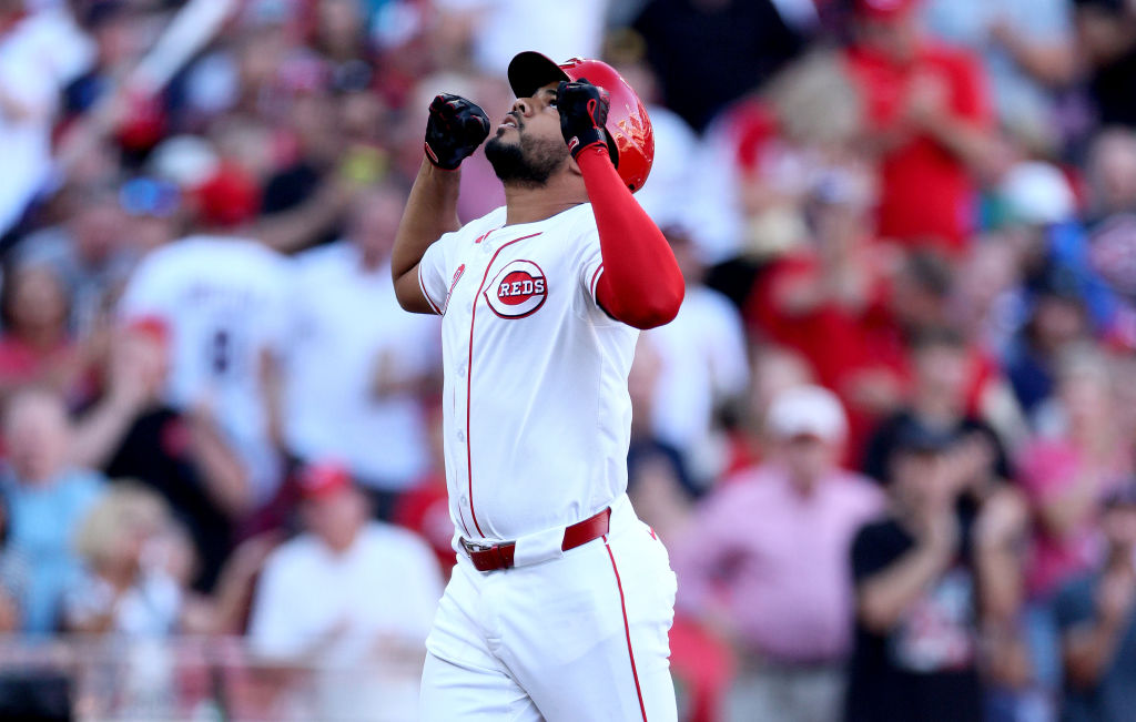 Jeimer Candelario celebrates after hitting a home run