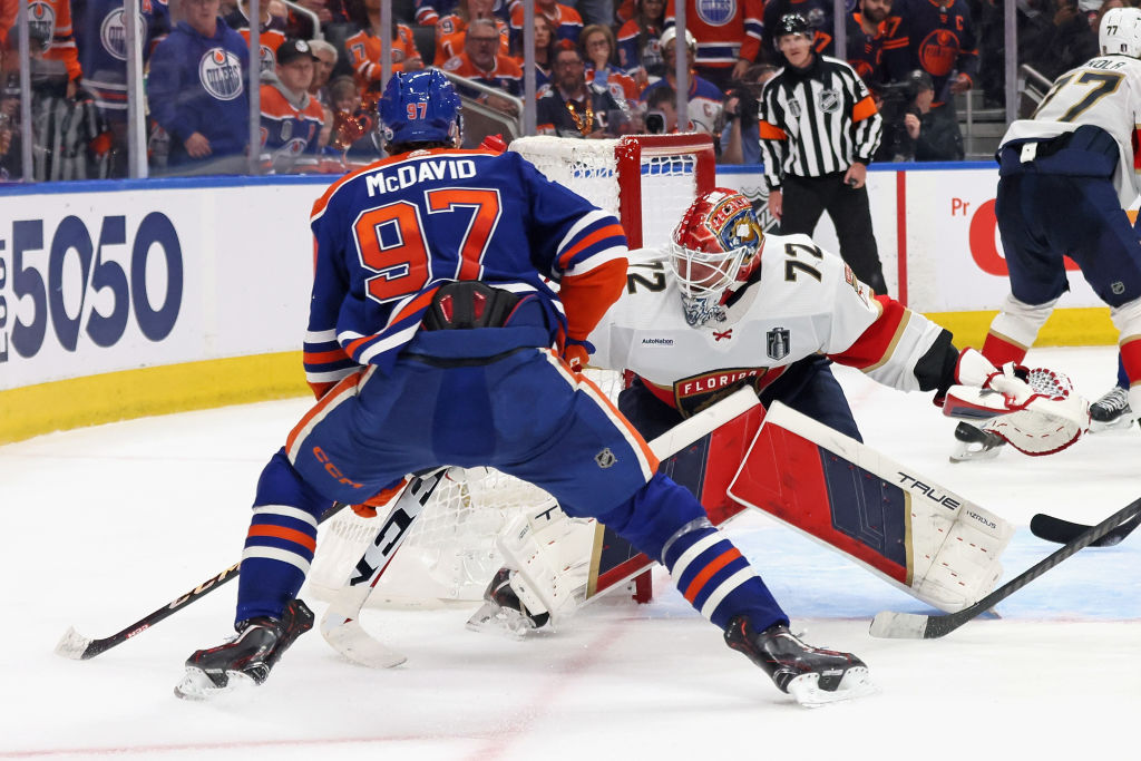 Connor McDavid is stopped by Sergei Bobrovsky