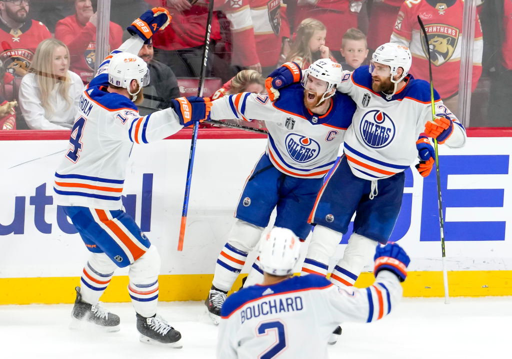 Edmonton Oilers celebrate a goal