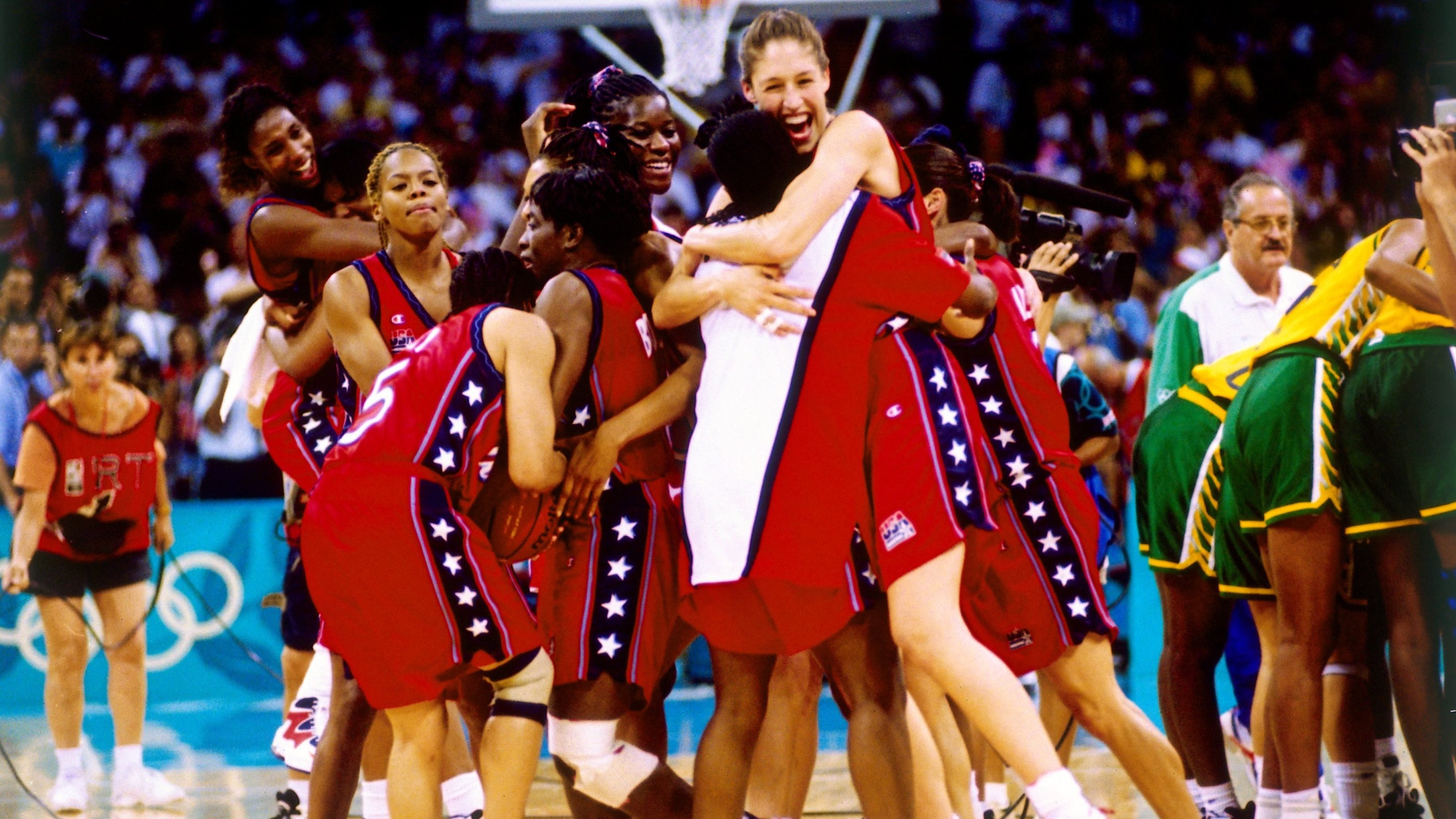 The United States Women's National team celebrate their victory during the 1996 Olympic Games in Atlanta, Georgia.