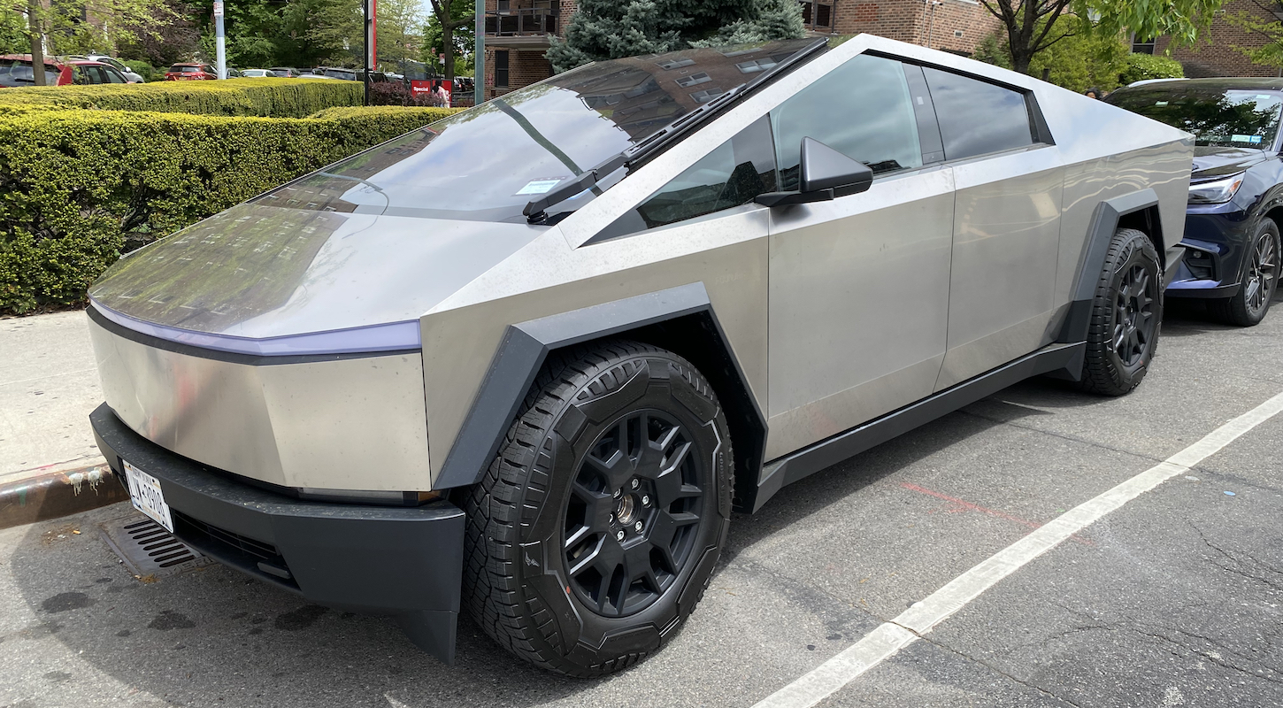 A Tesla Cybertruck parked on the street in New York.