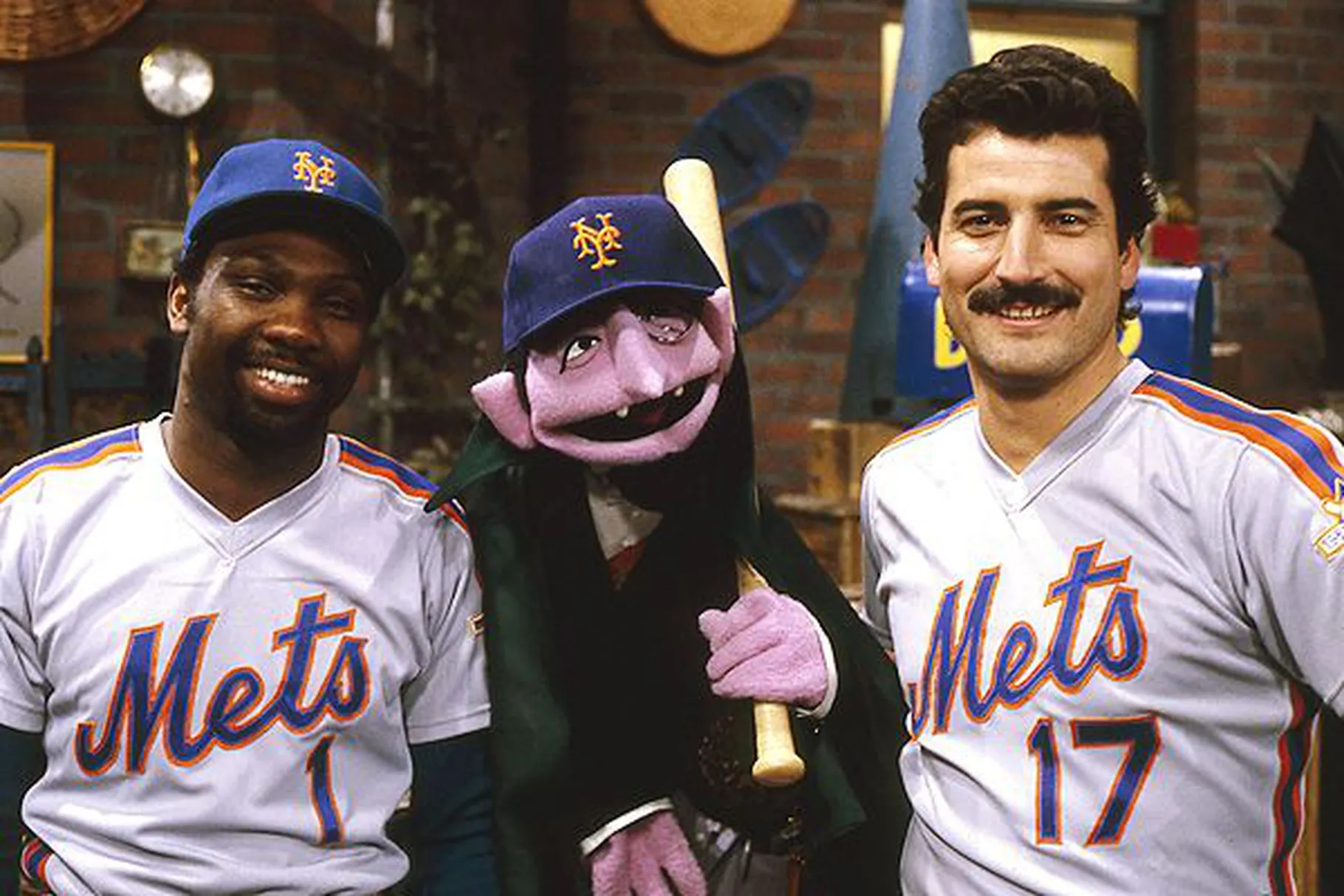 Keith Hernandez, Mookie Wilson, and Sesame Street's the Count.
