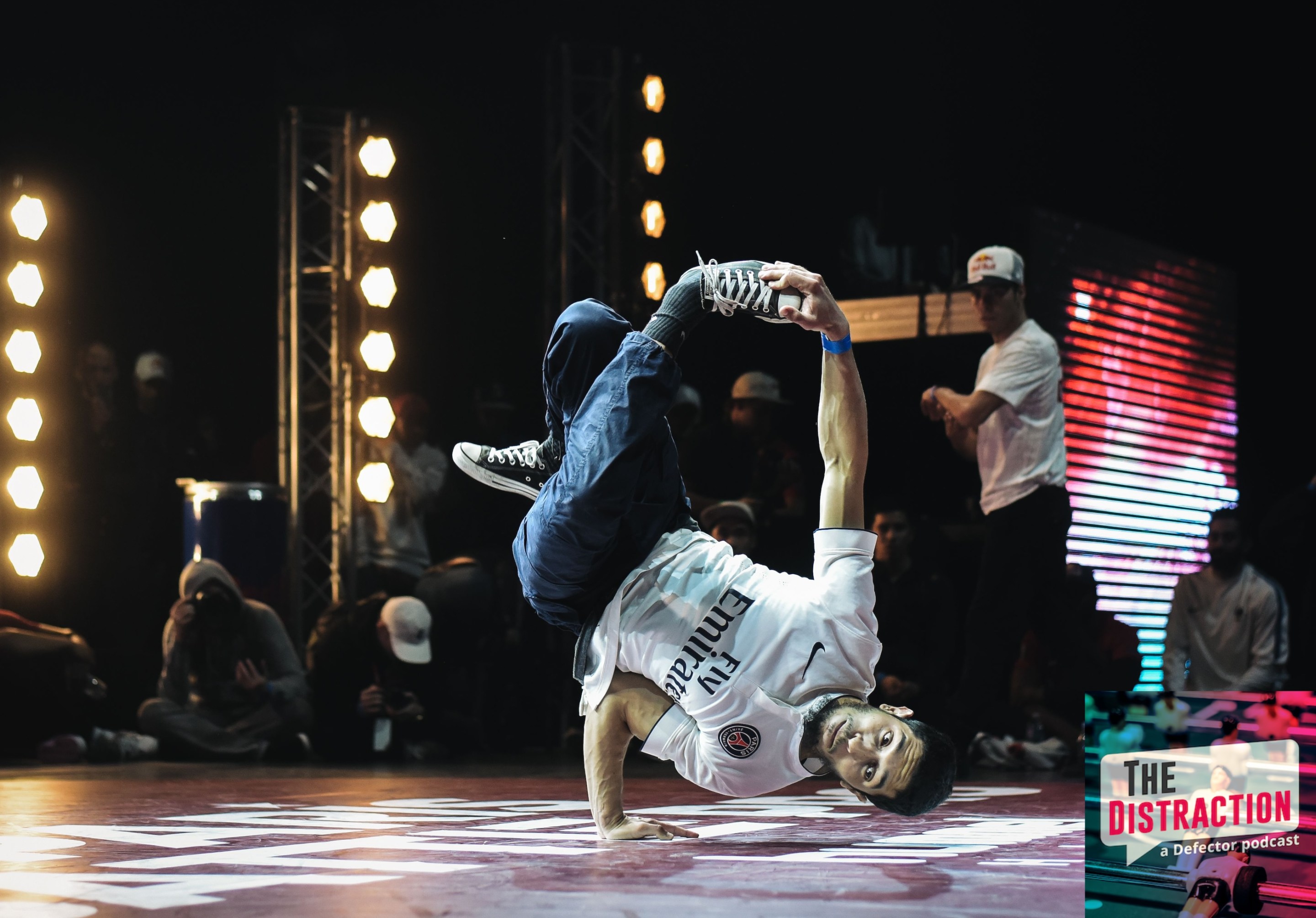 A dancer performs during the Breakdance contest "Paris Battle Pro" at La Seine Musicale in Paris on February 23, 2019.