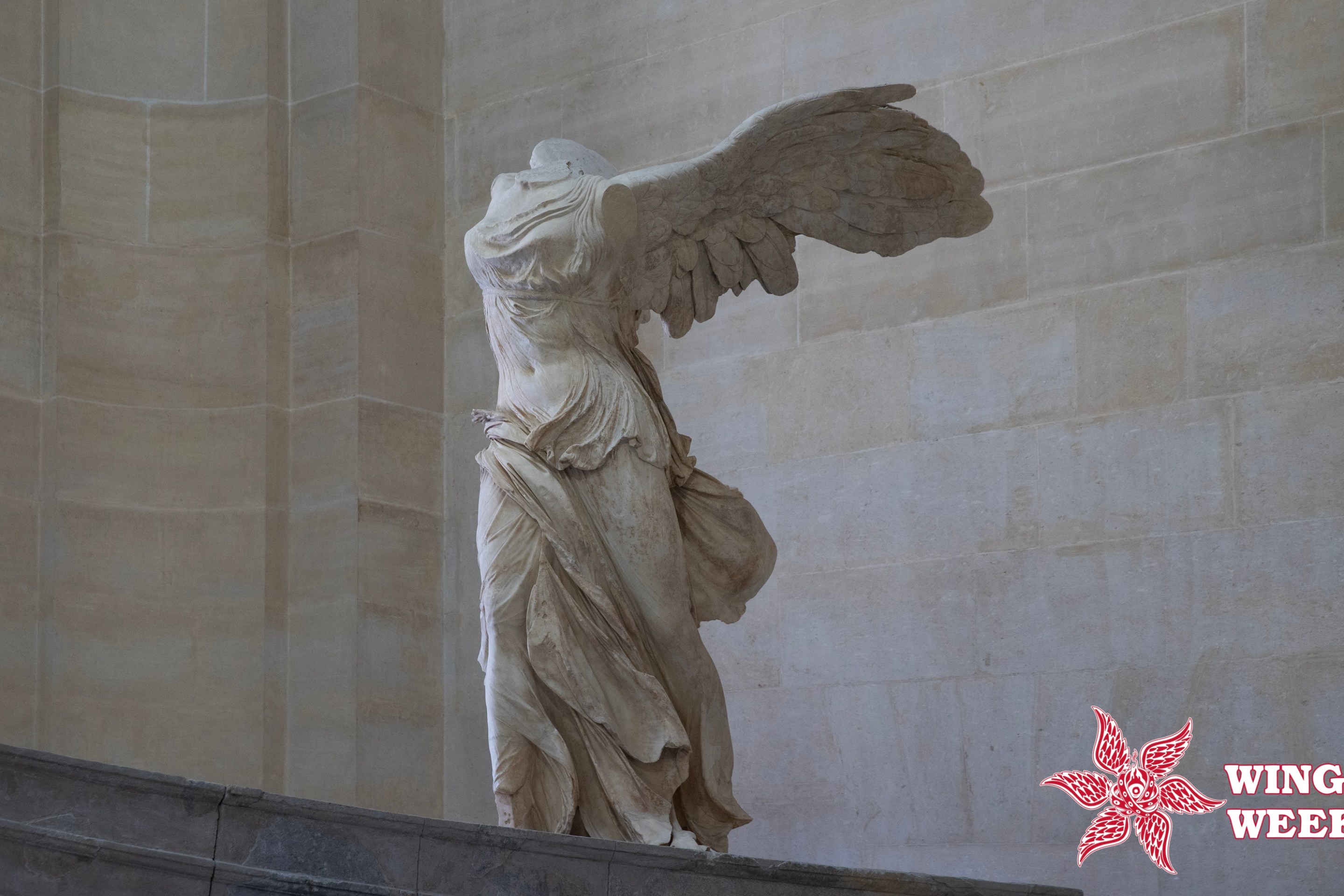 The statue of Victoire de Samothrace portrays the Greek goddess Nike on August 20 in Paris, France. (Photo by Steve Christo/Corbis via Getty Images)