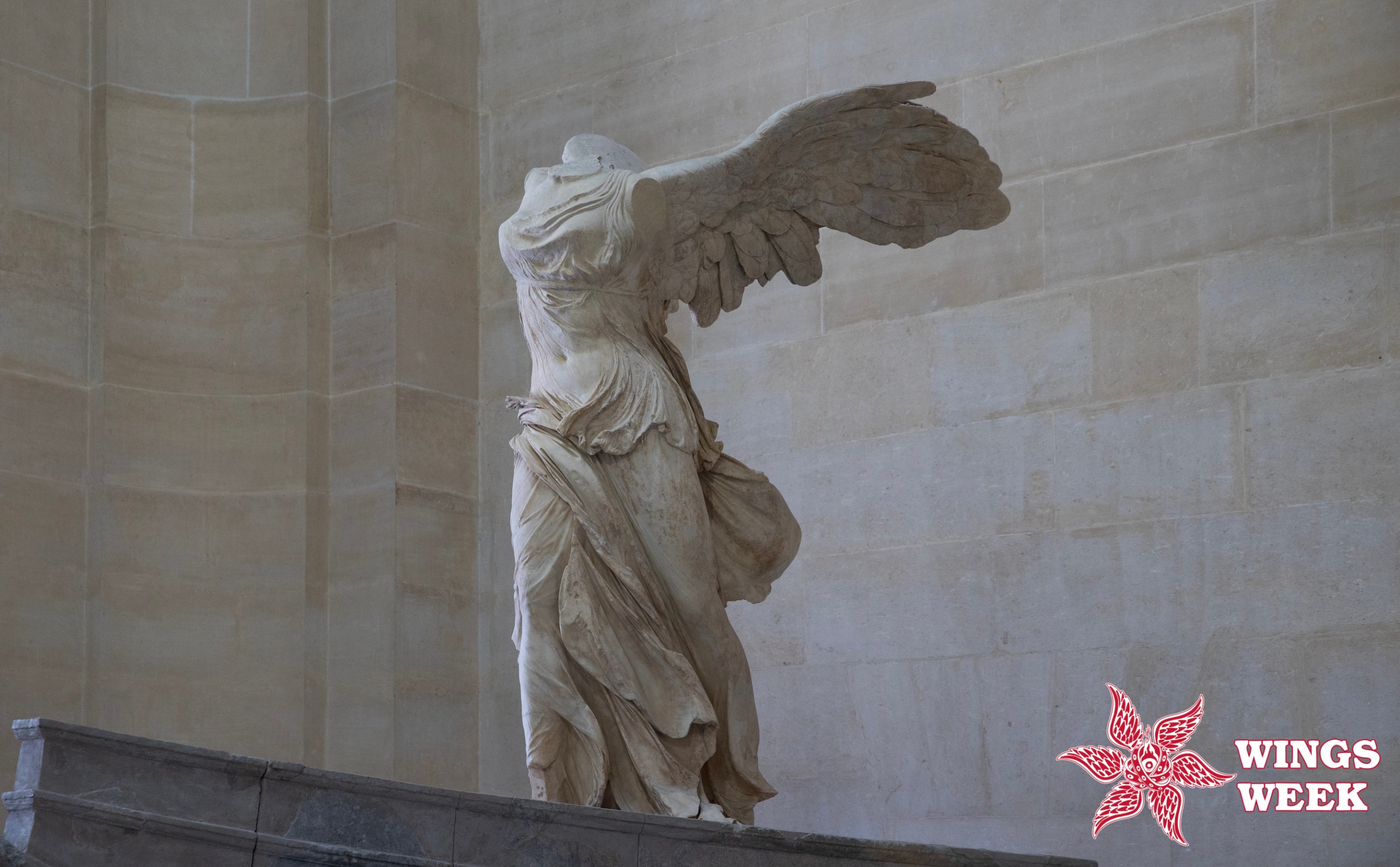 The statue of Victoire de Samothrace portrays the Greek goddess Nike on August 20 in Paris, France. (Photo by Steve Christo/Corbis via Getty Images)