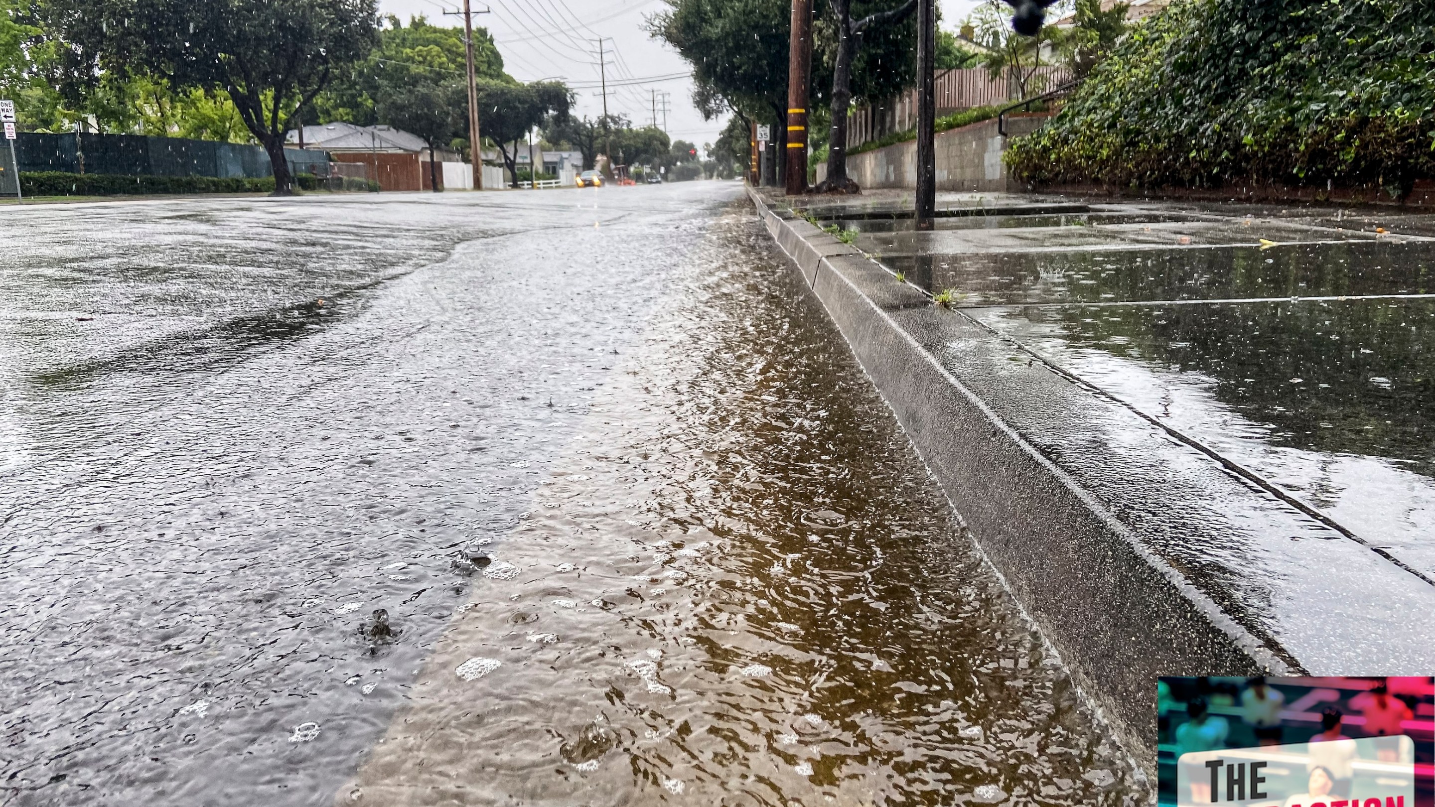 Storm drain on street during Tropical Storm Hilary. August 19, 2023.