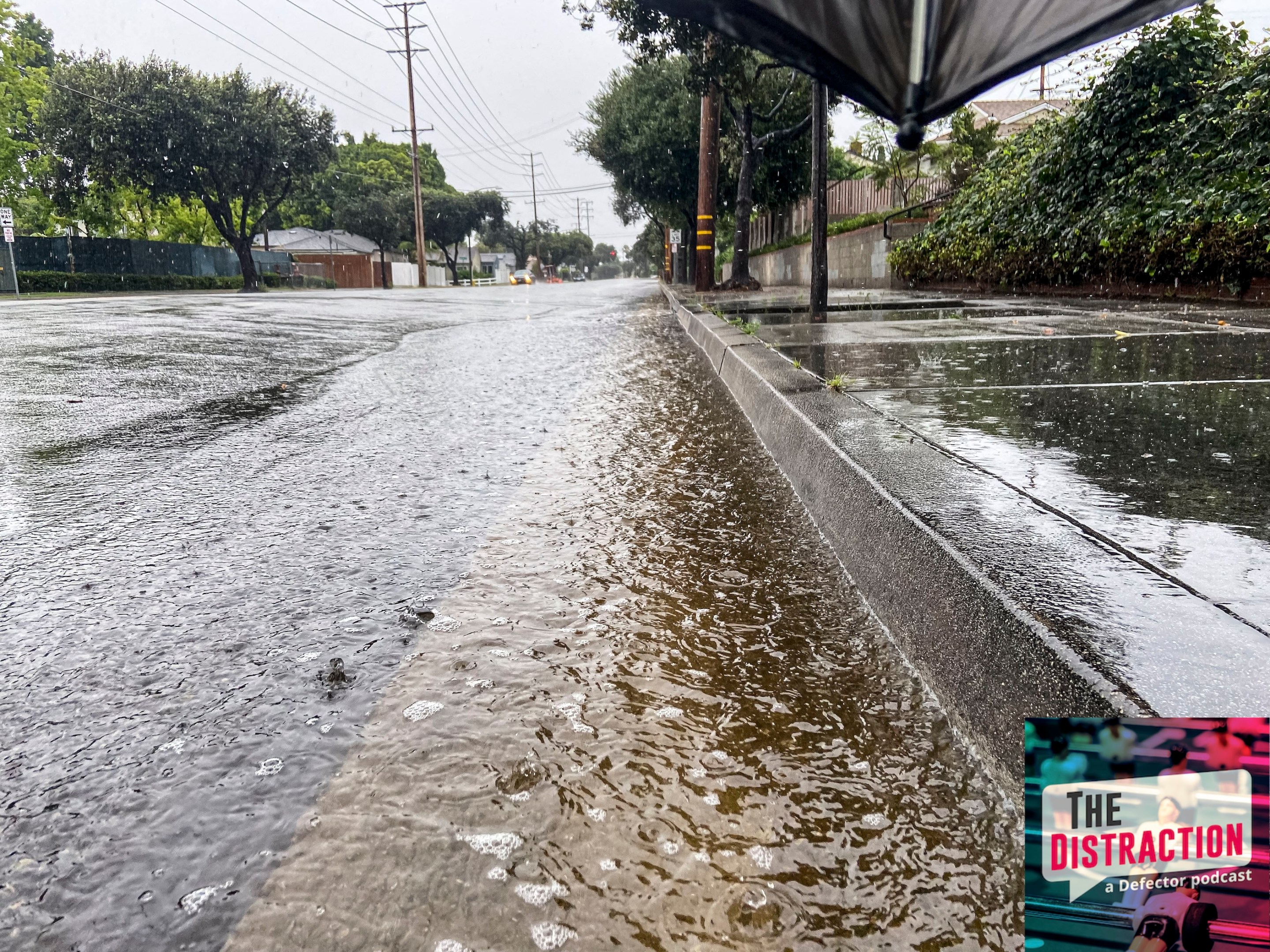 Storm drain on street during Tropical Storm Hilary. August 19, 2023.