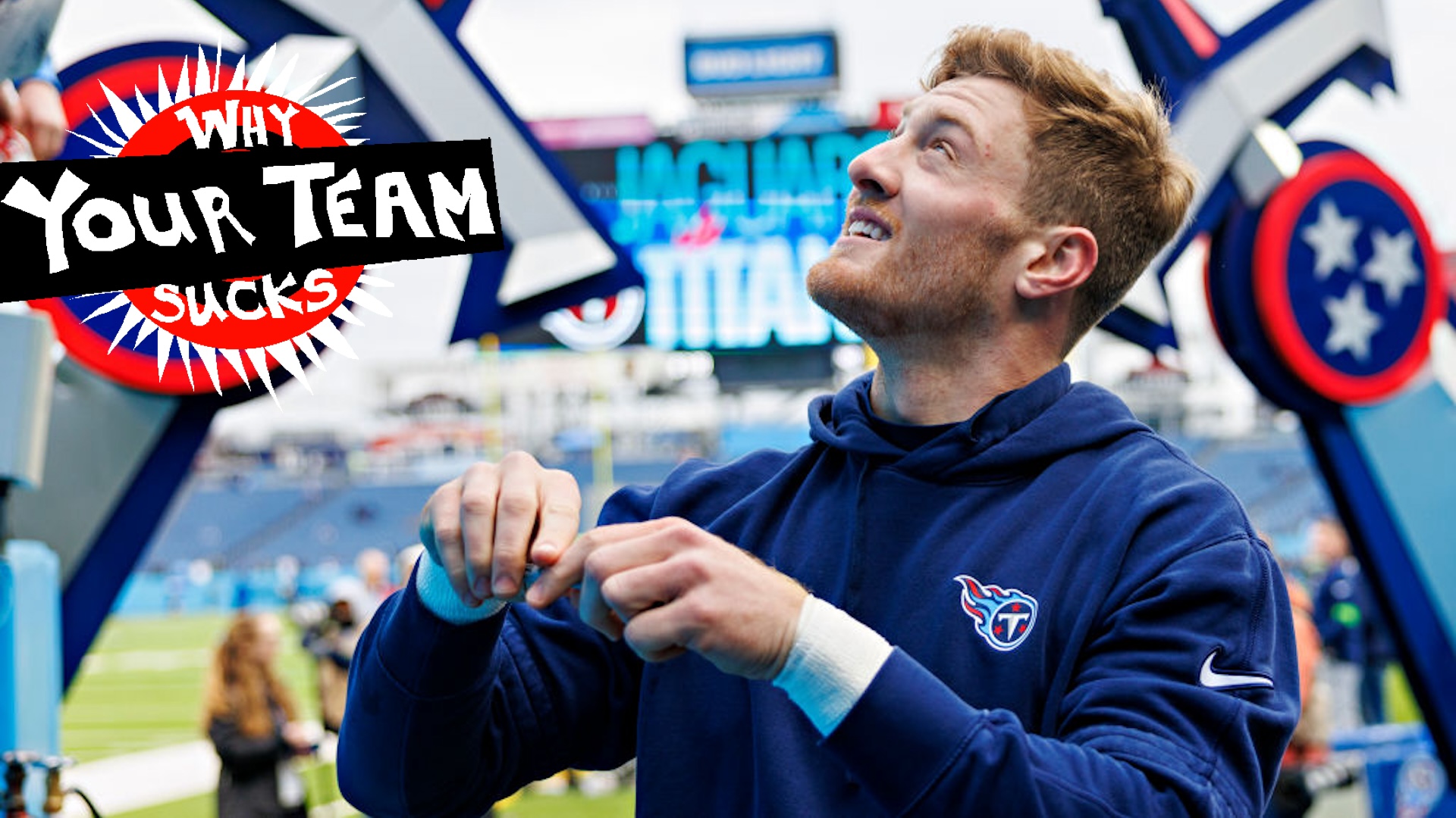 Will Levis #8 of the Tennessee Titans signs autographs before the game against the Jacksonville Jaguars in Nashville, Tennessee at Nissan Stadium on January 7, 2024 in Houston, Texas. The Titans defeated the Jaguars 28-20.