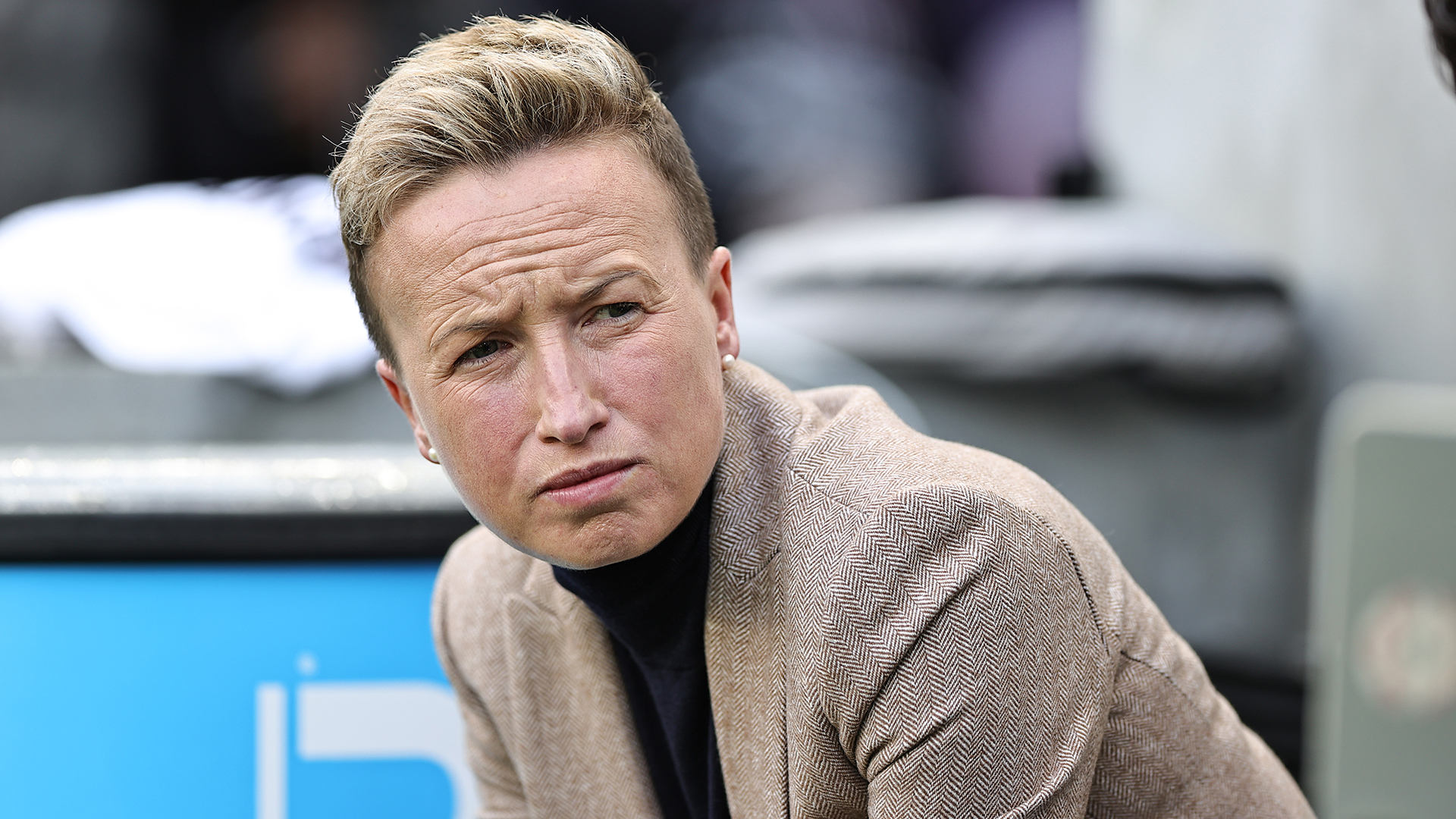 Head coach of Canada Beverly Priestman gestures during Quarterfinals - 2024 Concacaf W Gold Cup between Canada and Costa Rica at BMO Stadium on March 2, 2024 in Los Angeles, California.