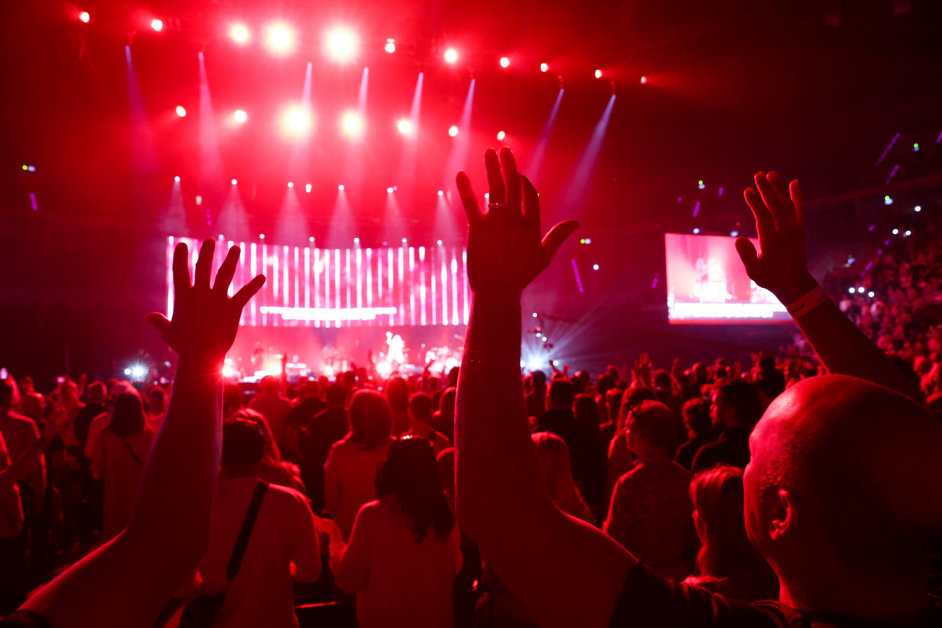 People during the concert before the meeting with Franklin Graham in Krakow, Poland on April 13, 2024. (Photo by Jakub Porzycki/NurPhoto)