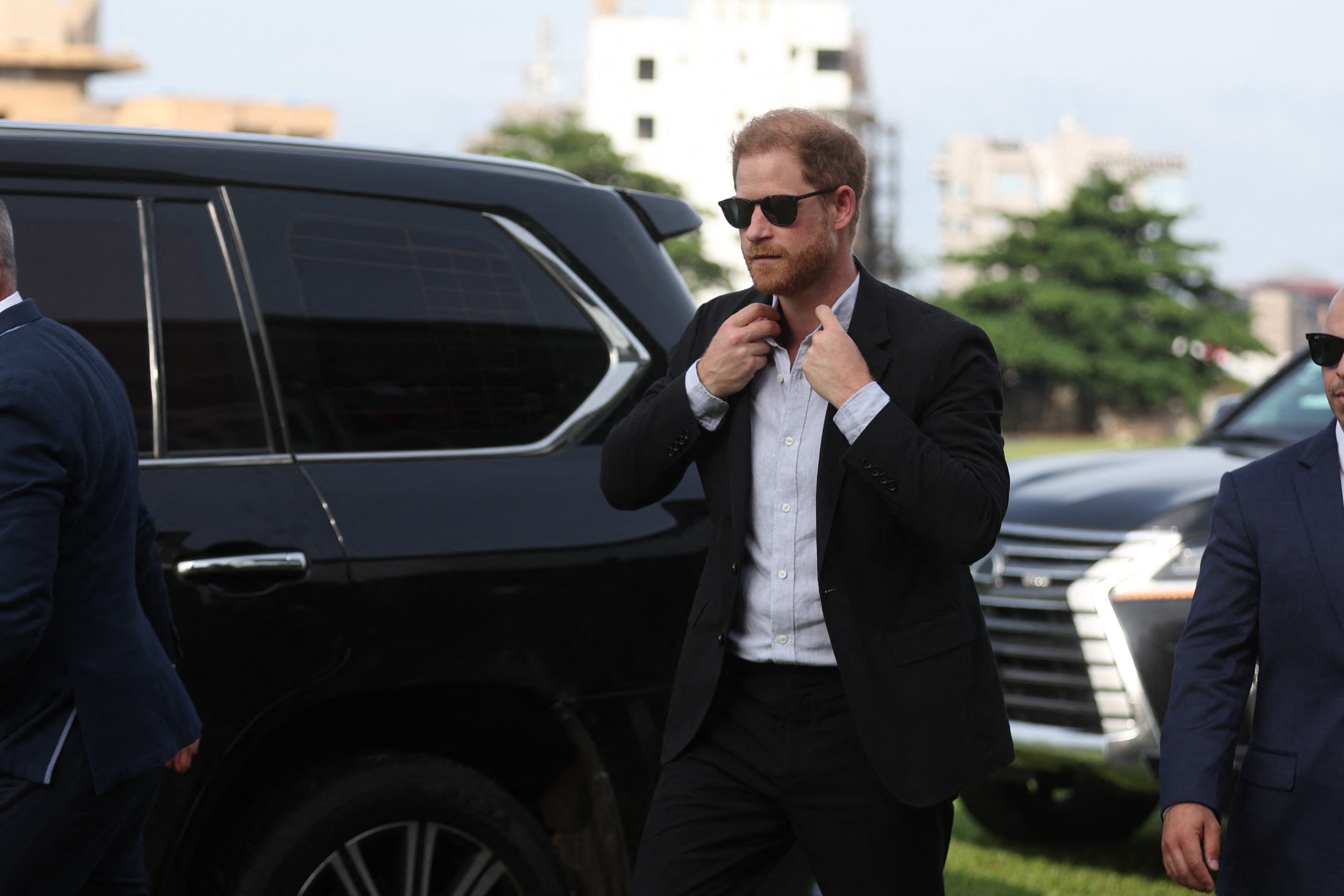 Britain's Prince Harry, Duke of Sussex, arrives at a charity polo game at the Ikoyi Polo Club in Lagos on May 12, 2024 as he and Britain's Meghan (unseen), Duchess of Sussex, visit Nigeria as part of celebrations of Invictus Games anniversary. (Photo by Kola Sulaimon / AFP)