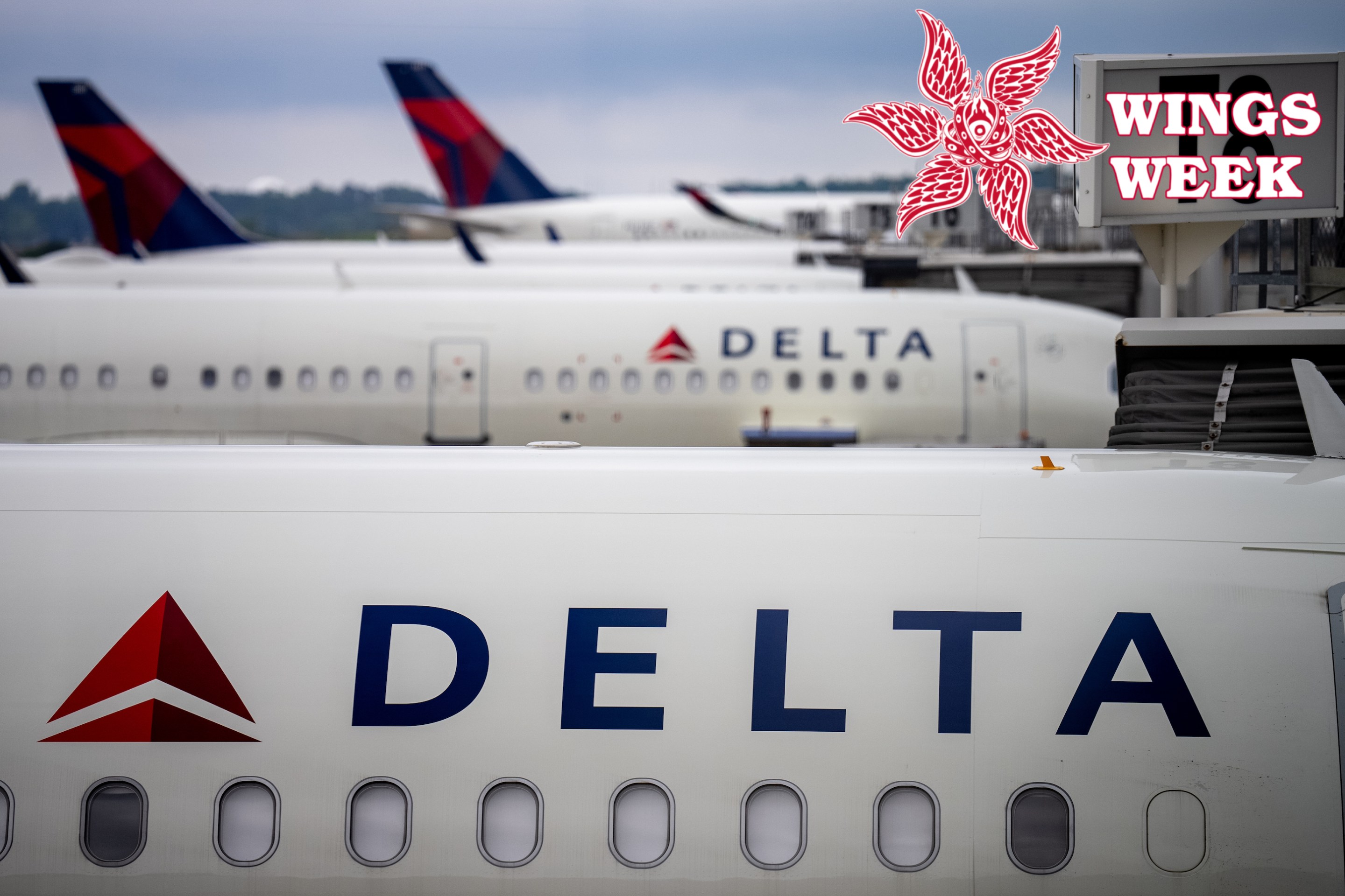 Delta Airlines planes sit parked at Hartsfield-Jackson Atlanta International Airport