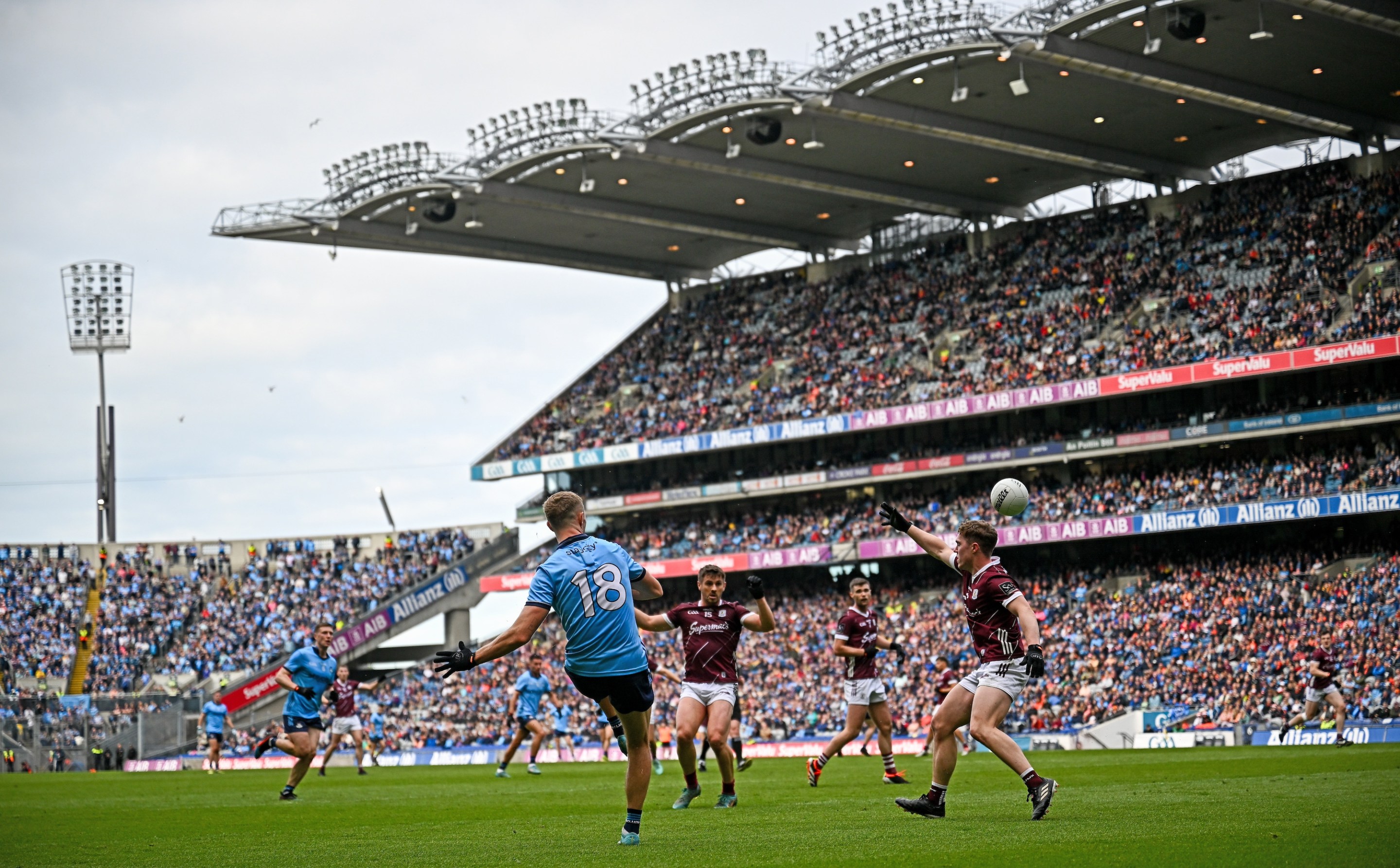 Dublin , Ireland - 29 June 2024; Paul Mannion of Dublin in action against Jack Glynn of Galway during the GAA Football All-Ireland Senior Championship quarter-final match between Dublin and Galway at Croke Park in Dublin. (Photo By Harry Murphy/Sportsfile via Getty Images)