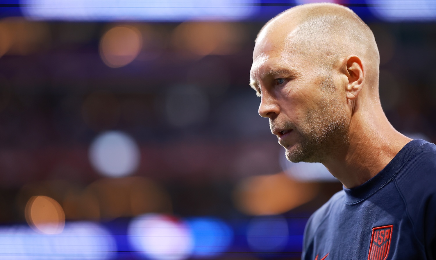 Gregg Berhalter, Head Coach of United States reacts after the first half during the CONMEBOL Copa America USA 2024 Group C match between Panama and United States at Mercedes-Benz Stadium on June 27, 2024 in Atlanta, Georgia. (Photo by Hector Vivas/Getty Images)