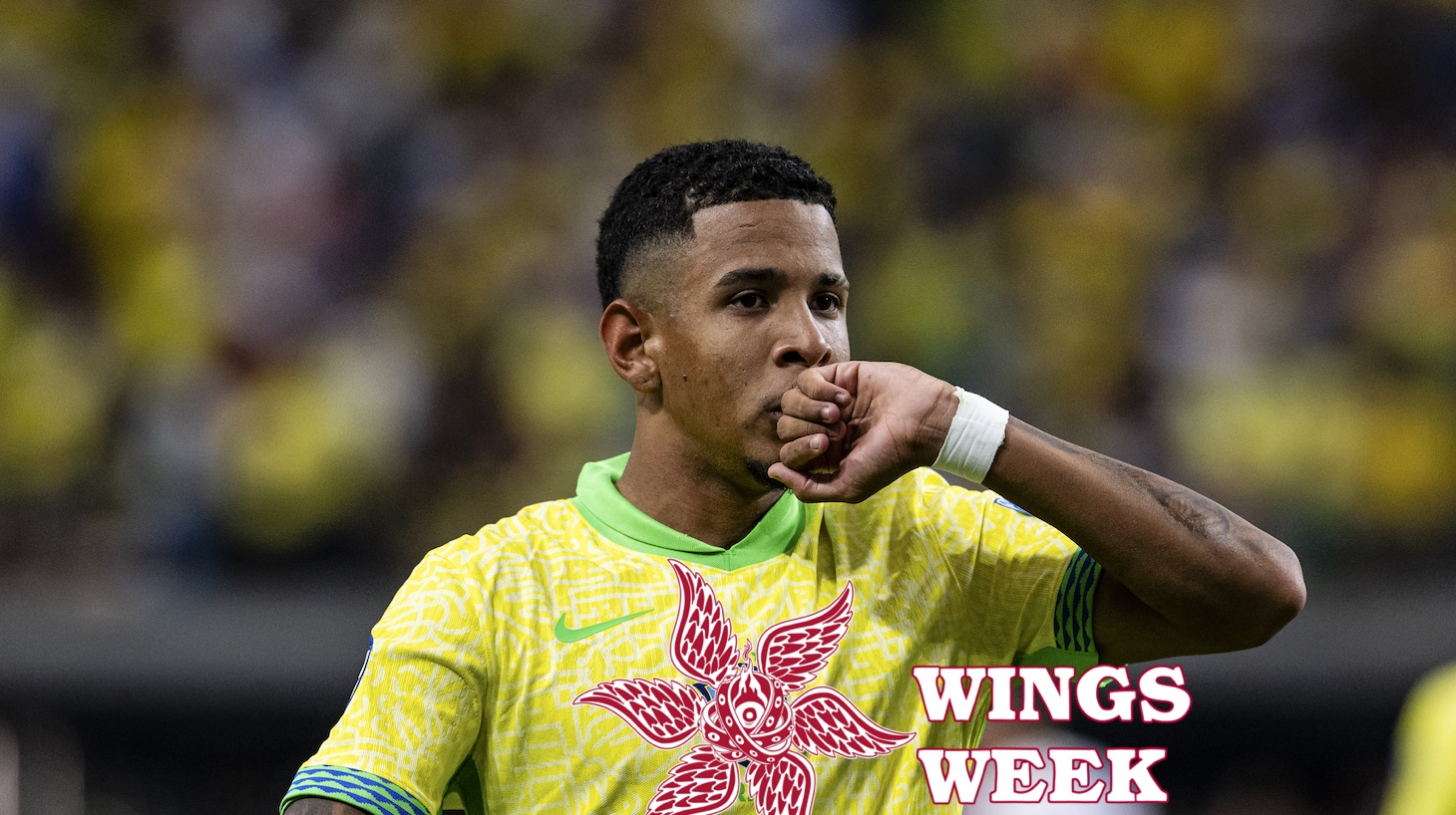 Sávio Moreira of Brazil celebrates his goal during the CONMEBOL Copa America USA Group Stage match between Paraguay and Brazil at Allegiant Stadium on June 28, 2024 in Las Vegas, Nevada.