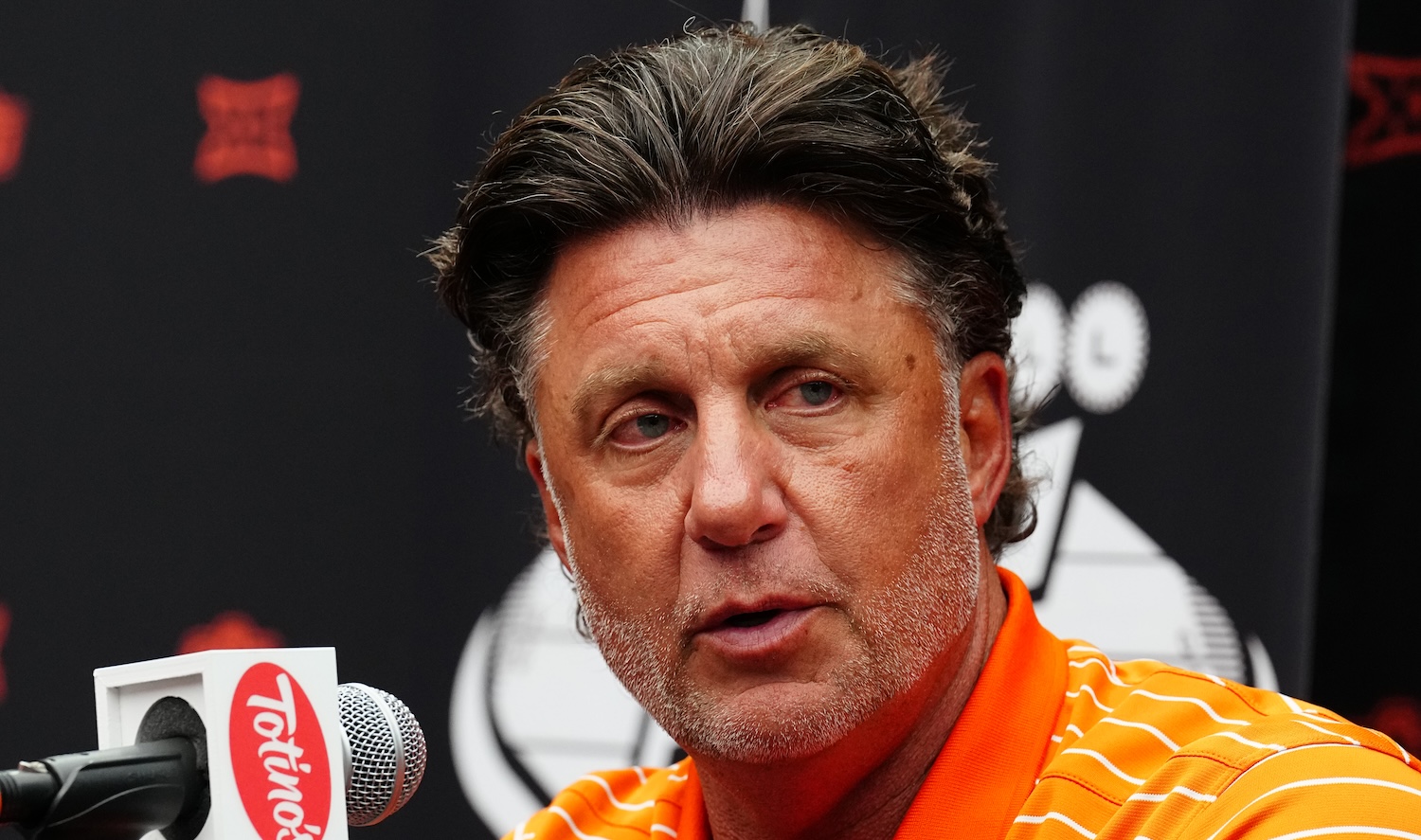 Head Coach Mike Gundy of Oklahoma State speaks/attends the 2024 Big 12 Conference Football Media Days at Allegiant Stadium on July 09, 2024 in Las Vegas, Nevada. (Photo by Louis Grasse/Getty Images)