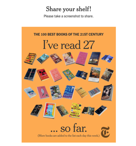 screenshot from the nytimes of a graphic that says "I've read 27... so far"