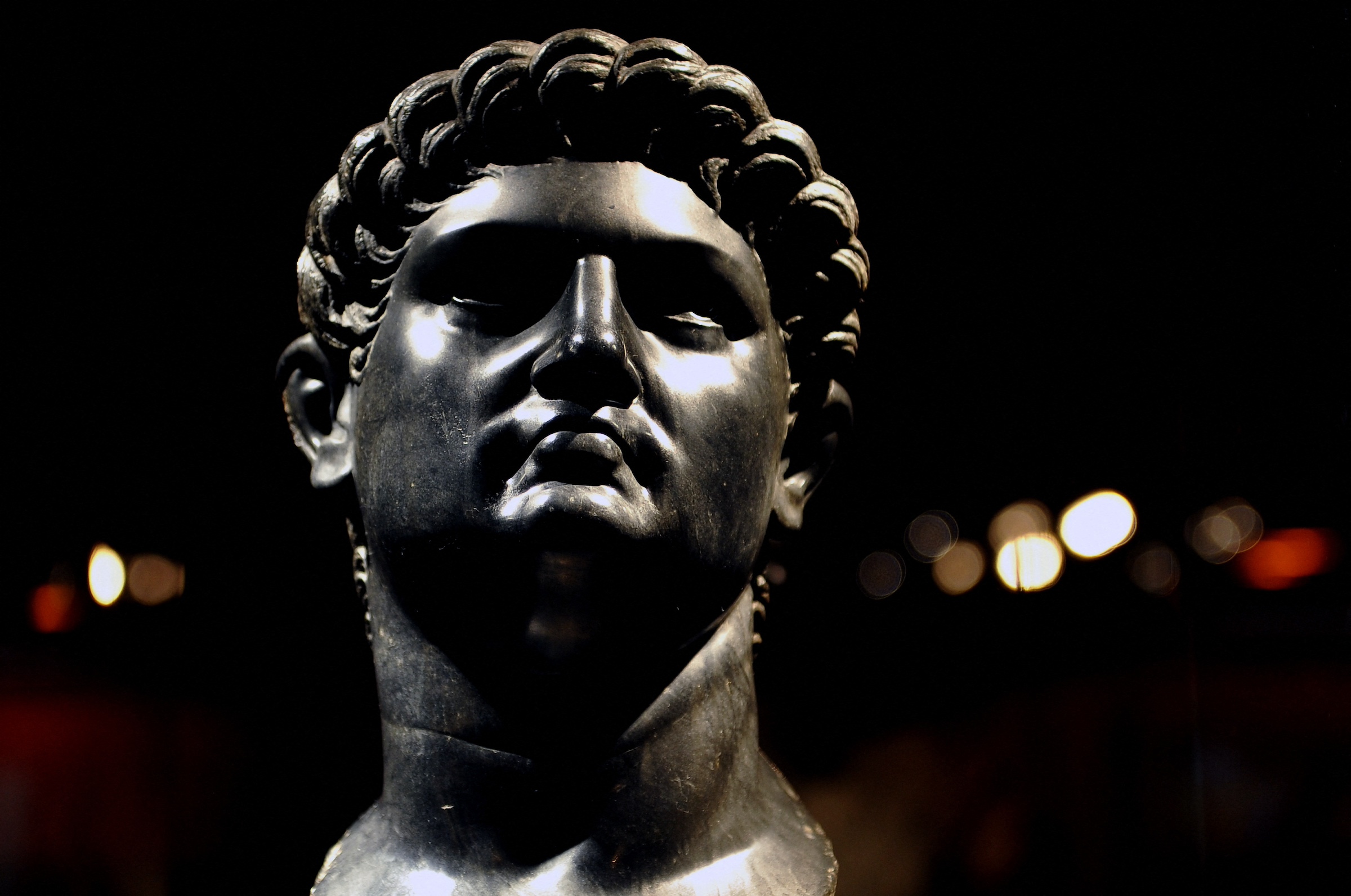 A basalt head portrait of Roman Emperor Nero is pictured at the exibition "Nero" in Rome on April 11, 2011. Nearly two hundred pieces, including sculptures, reliefs, frescoes, paintings and artifacts from recent excavations will be shown during the exhibition from April 12 to September 18. AFP PHOTO / ALBERTO PIZZOLI (Photo by ALBERTO PIZZOLI / AFP) (Photo by ALBERTO PIZZOLI/AFP via Getty Images)