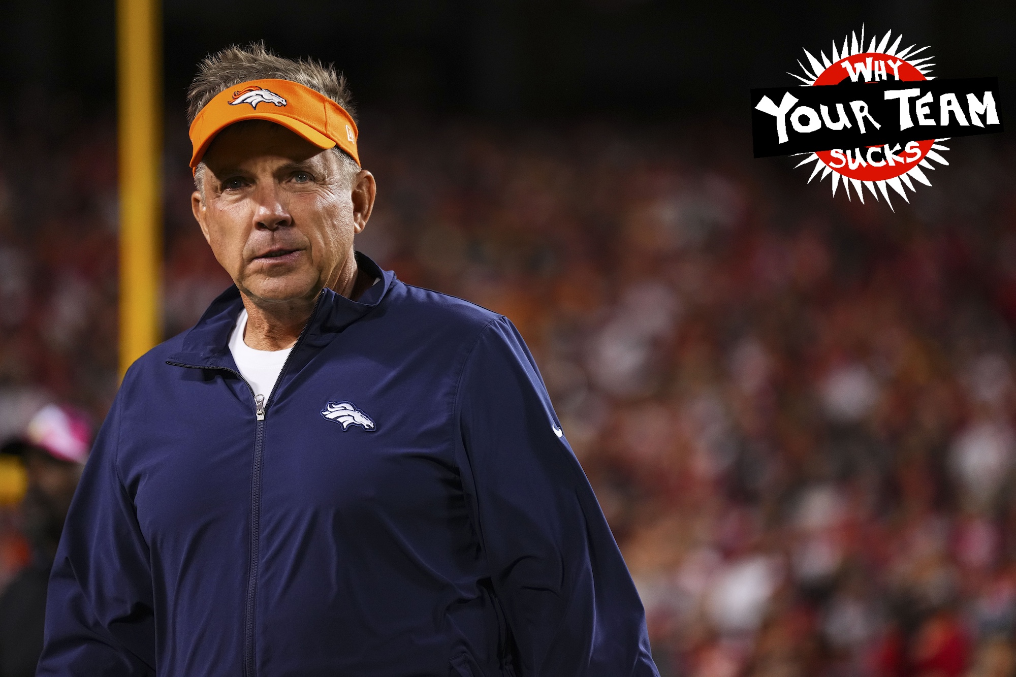 KANSAS CITY, MO - OCTOBER 12: Denver Broncos head coach Sean Payton walks out of the tunnel prior to an NFL football game against the Kansas City Chiefs at GEHA Field at Arrowhead Stadium on October 12, 2023 in Kansas City, Missouri. (Photo by Cooper Neill/Getty Images)