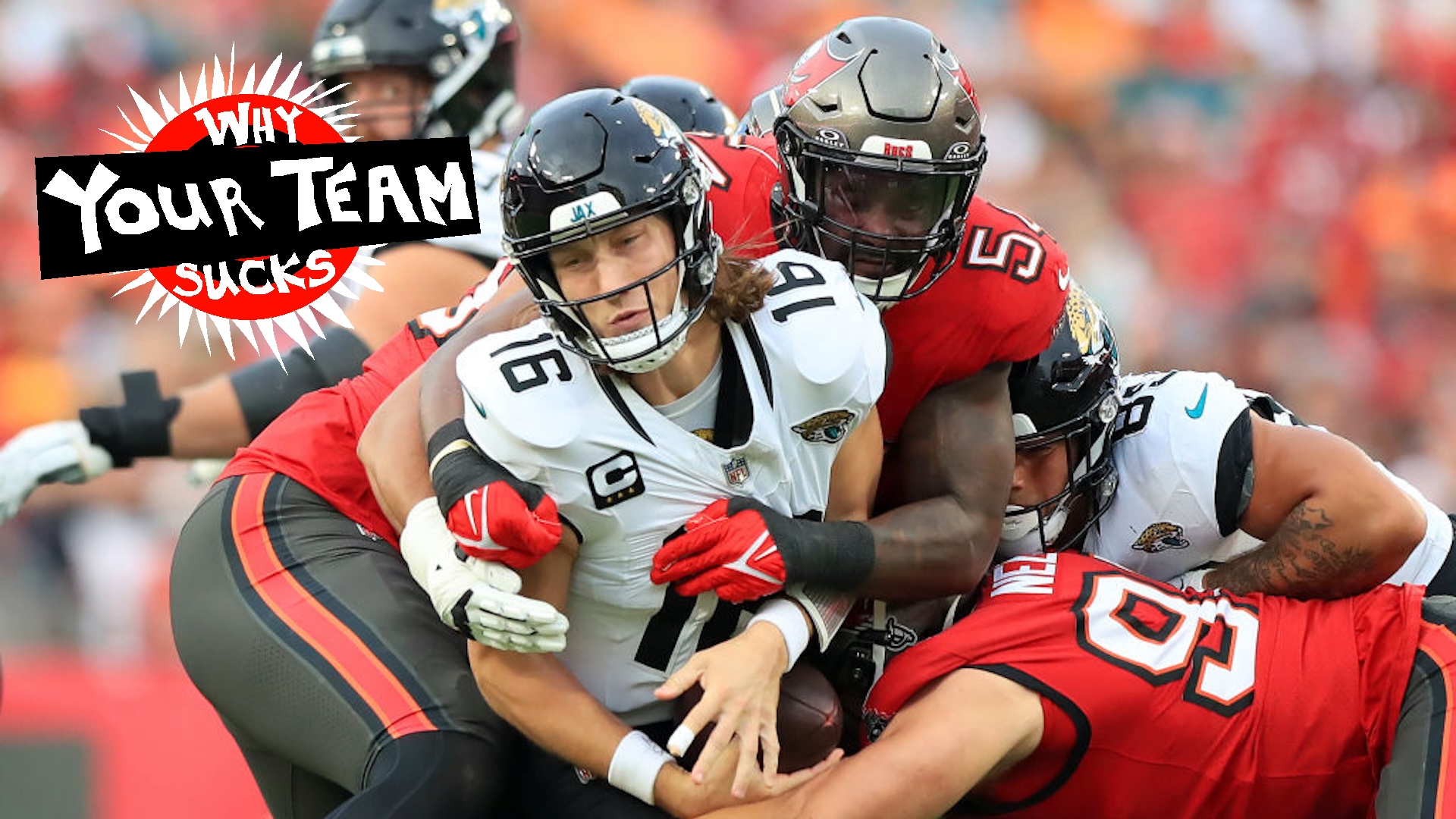 Tampa Bay Buccaneers Linebacker Lavonte David (54) eyes Jacksonville Jaguars Quarterback Trevor Lawrence (16) and then David wraps up Lawrence for the sack during the regular season game between the Jacksonville Jaguars and the Tampa Bay Buccaneers on December 24, 2023 at Raymond James Stadium in Tampa, Florida.