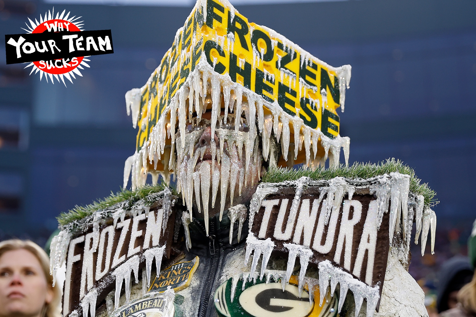 GREEN BAY, WISCONSIN - JANUARY 07: Green Bay Packers fan looks on during the game against the Chicago Bears at Lambeau Field on January 07, 2024 in Green Bay, Wisconsin. (Photo by John Fisher/Getty Images)