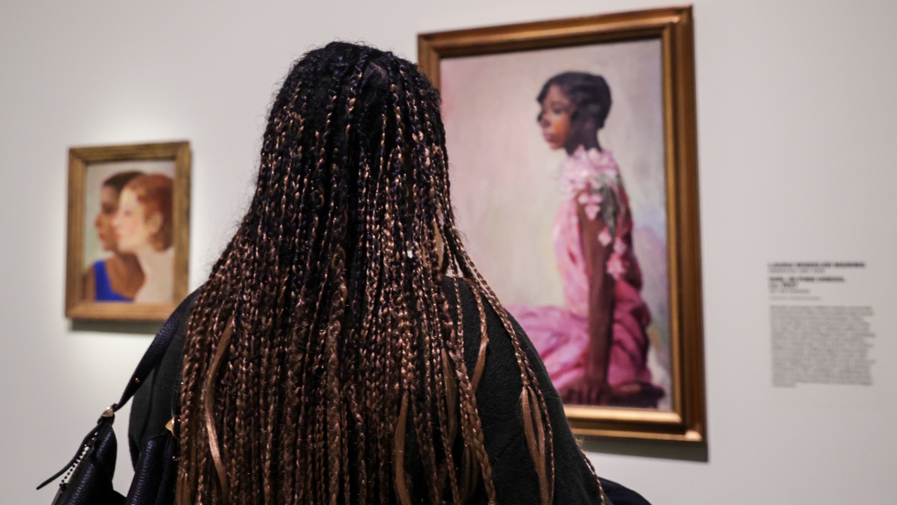 Visitors examine the exhibition as The Metropolitan Museum of Art in New York City presents the groundbreaking exhibition The Harlem Renaissance and Transtlantic Modernism which includes some 160 works of painting, sculpture, photography, film, and ephemera in New York, United States on February 20, 2024.The exhibition opens in Black History Month, is honoring the triumphs and struggles of African Americans throughout U.S. history.