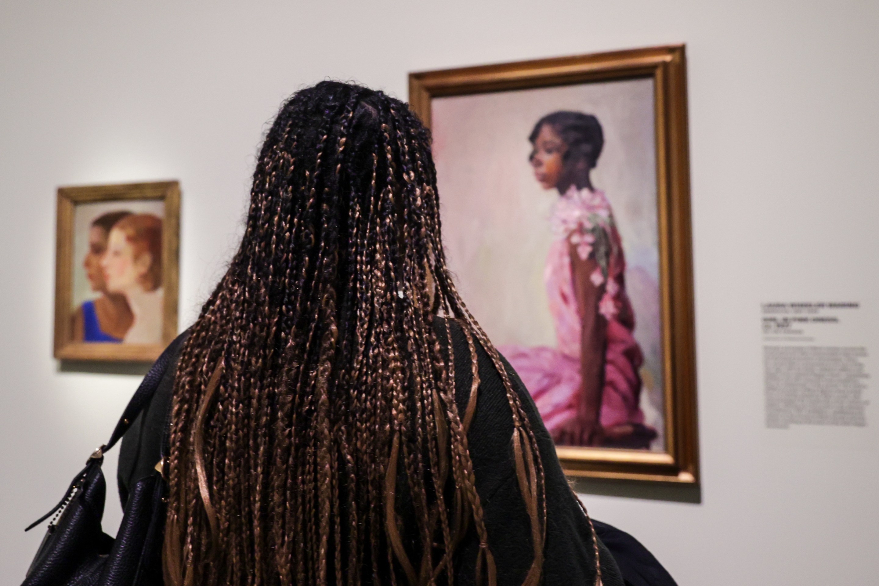 Visitors examine the exhibition as The Metropolitan Museum of Art in New York City presents the groundbreaking exhibition The Harlem Renaissance and Transtlantic Modernism which includes some 160 works of painting, sculpture, photography, film, and ephemera in New York, United States on February 20, 2024.The exhibition opens in Black History Month, is honoring the triumphs and struggles of African Americans throughout U.S. history.