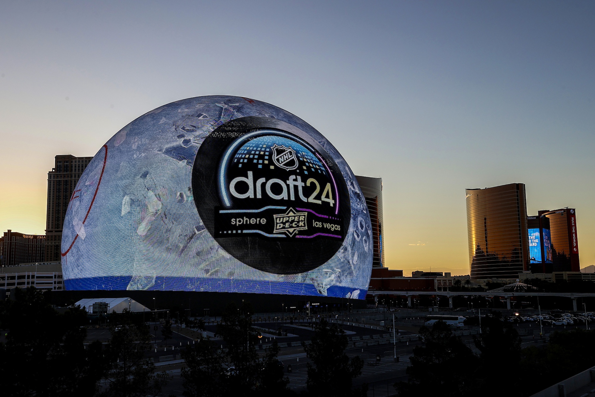 LAS VEGAS, NEVADA - JUNE 26: An exterior general view is seen of Sphere prior to the 2024 Upper Deck NHL Draft on June 26, 2024 in Las Vegas, Nevada. The 2024 Upper Deck NHL Draft will be held at the Sphere on June 28 and 29, 2024. (Photo by Eliot J. Schechter/NHLI via Getty Images)