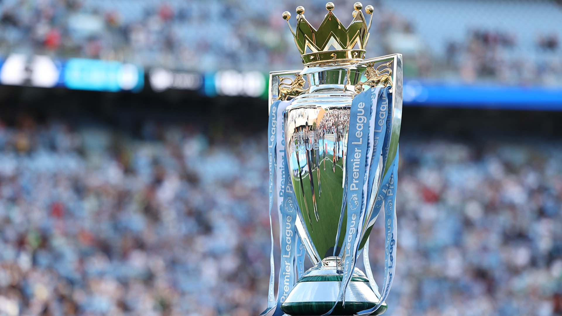 The Premier League trophy during a pre-season friendly match between Manchester City and Celtic at Kenan Stadium, on July 23, 2024, in North Carolina, USA.