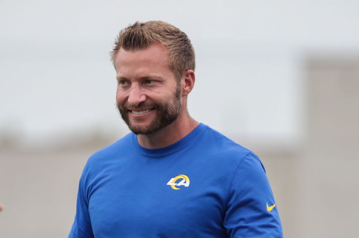 LOS ANGELES, CA - AUGUST 01: Los Angeles Rams head coach Sean McVay during the Los Angeles Rams Training Camp on August 01, 2024, at Loyola Marymount University in Los Angeles, CA.