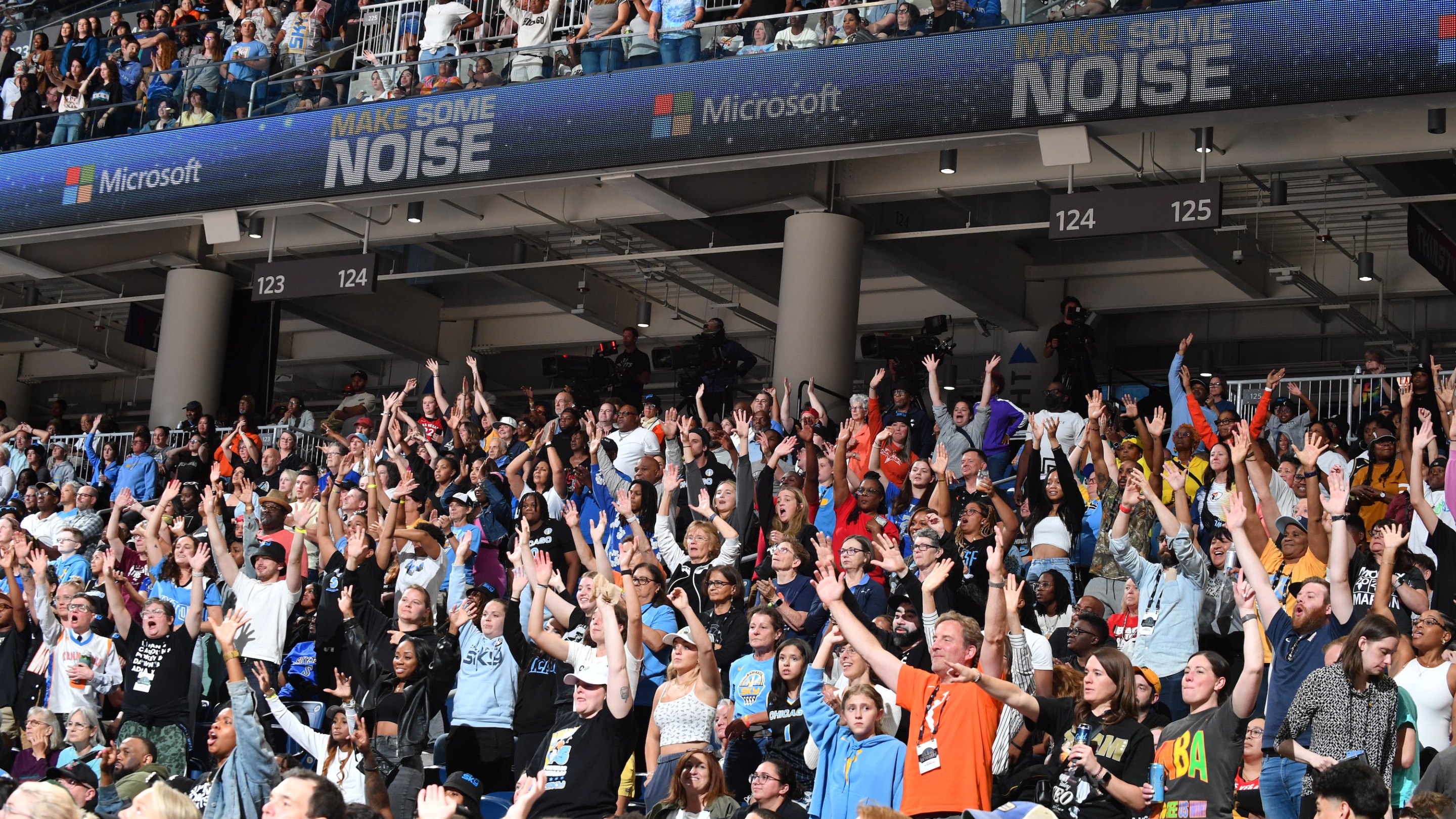 Chicago Sky fans celebrates during the game against the Las Vegas Aces on June 27, 2024 at the Wintrust Arena in Chicago, IL.